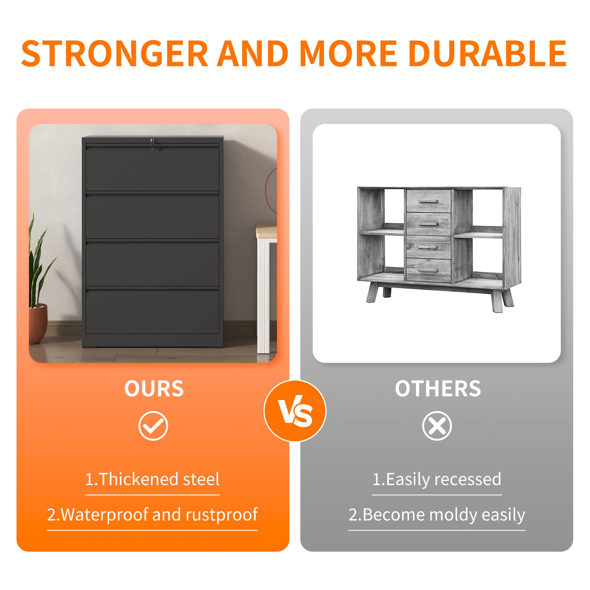 4-Drawer Metal Office Filing Cabinet with Lock - Black Lateral File Storage for Home & Office - Holds Legal, Letter & A4 Documents - Easy Assembly - Perfect for Organizing Files, Contracts & Office Supplies