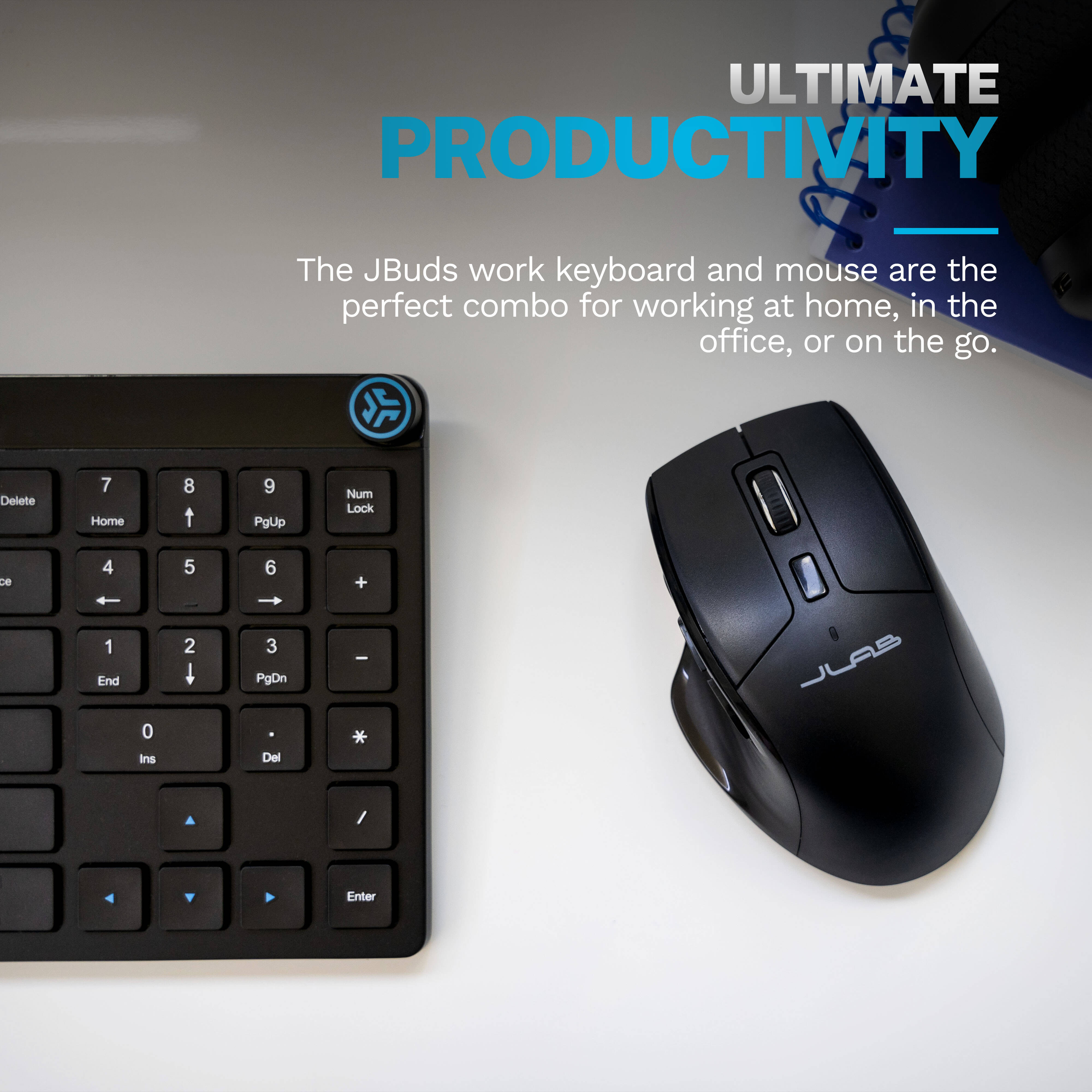 JLab JBuds Wireless Keyboard and Mouse Combo - Ergonomic Bluetooth Keyboard & Mouse Set for PC, Laptop, Mac - Perfect for Home Office, Gaming & Remote Work