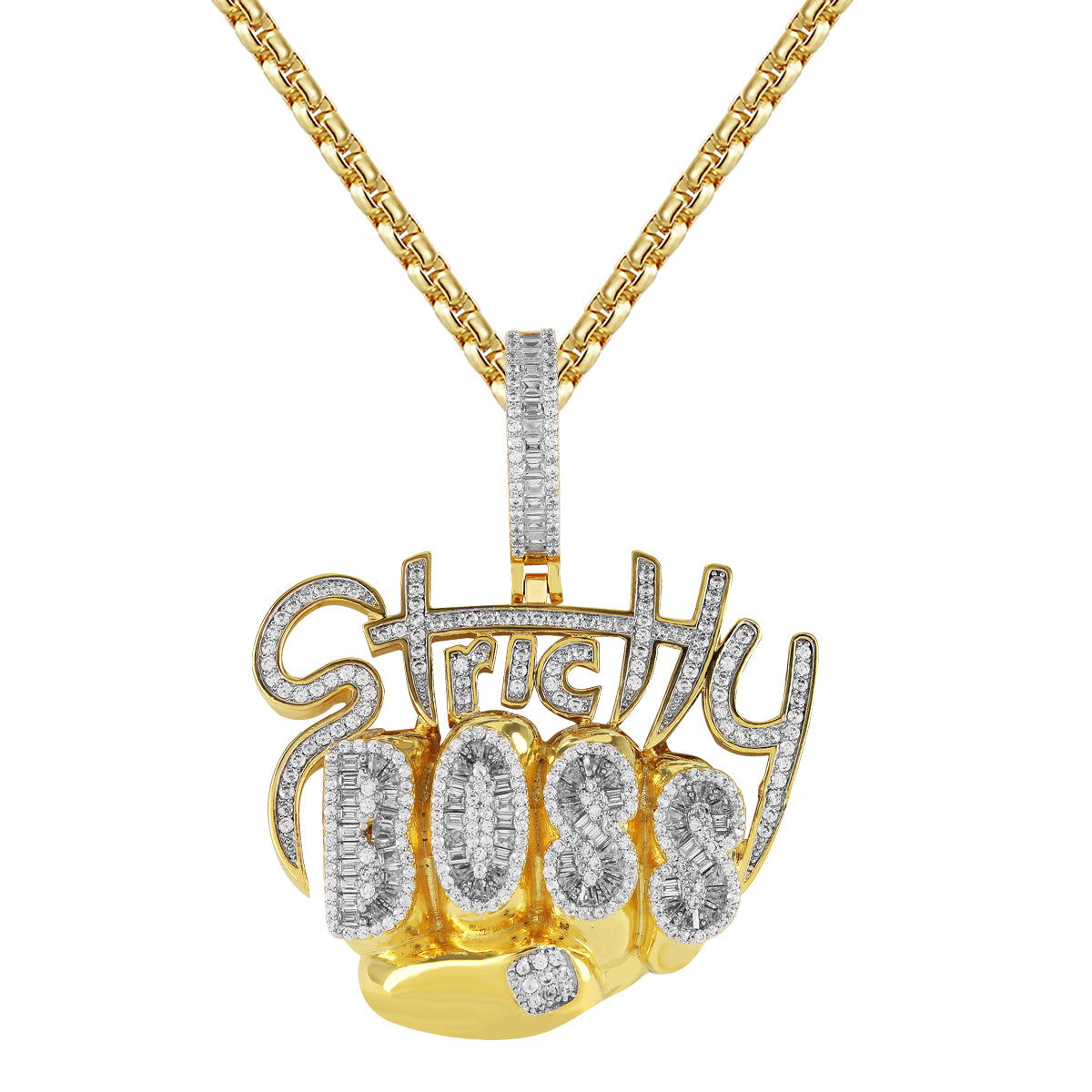 14K Gold Tone Strictly Boss Fist Punch Custom Hip Hop Pendant Necklace - Bold Statement Jewelry for Men, Hip Hop Fashion Accessory, Perfect for Rappers, Streetwear & Urban Style