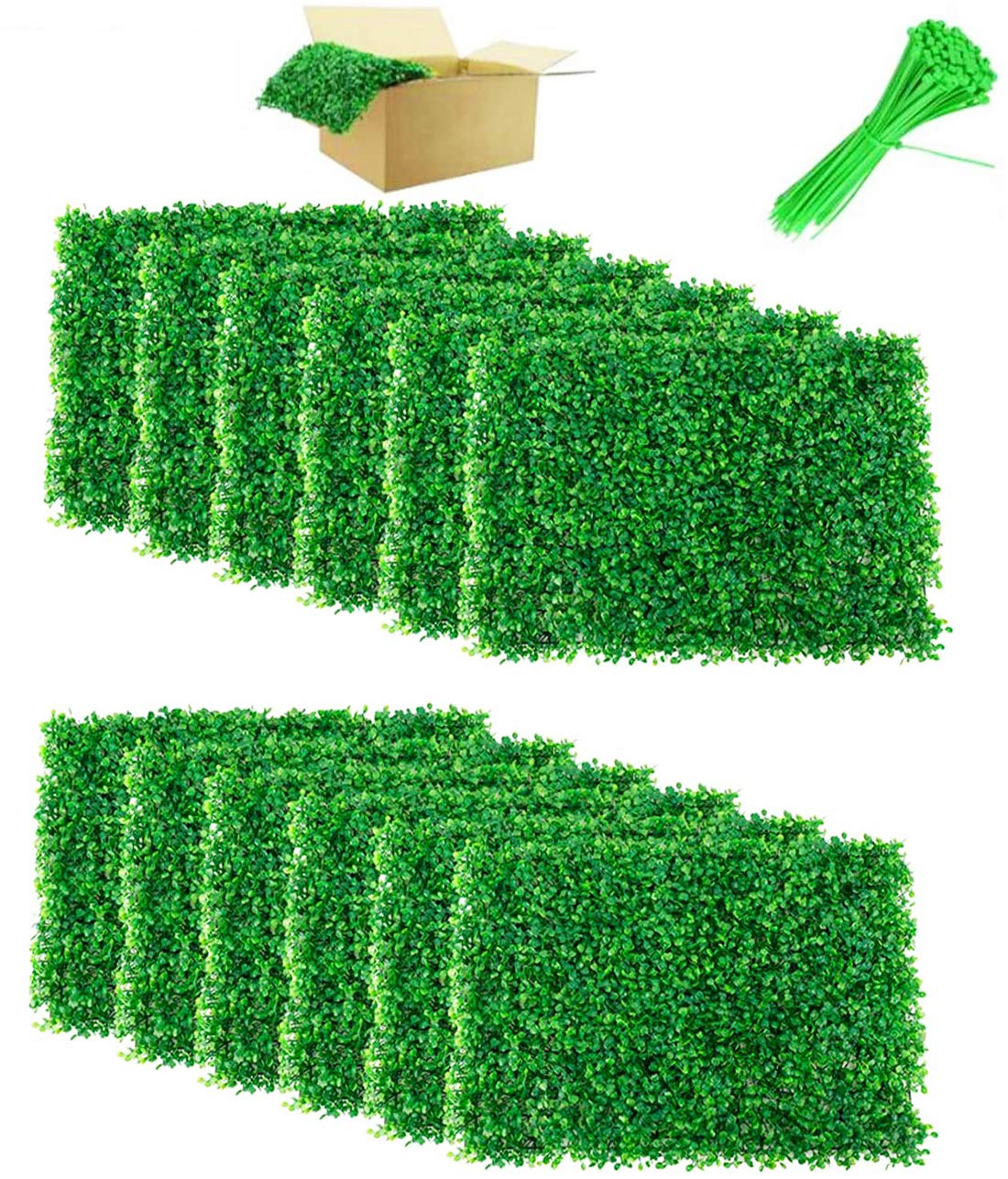 12 Pack Artificial Boxwood Hedge Panels 24x16 Inch - UV Protected Faux Greenery Privacy Screens for Outdoor & Indoor Use - Perfect for Garden, Patio, Backyard, and Wall Decor