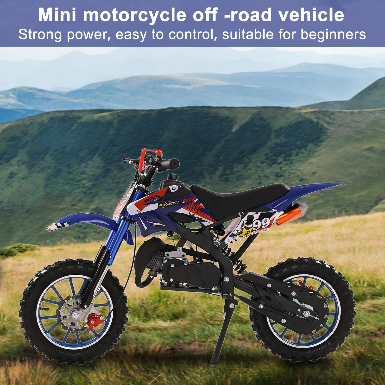**49cc Gas Powered Dirt Bike for Adults & Kids - 2-Stroke Mini Motorcycle, Off-Road Trail Bike with Speeds up to 40 MPH - Perfect for Uphill, Trail Riding & Outdoor Adventures (Blue)**