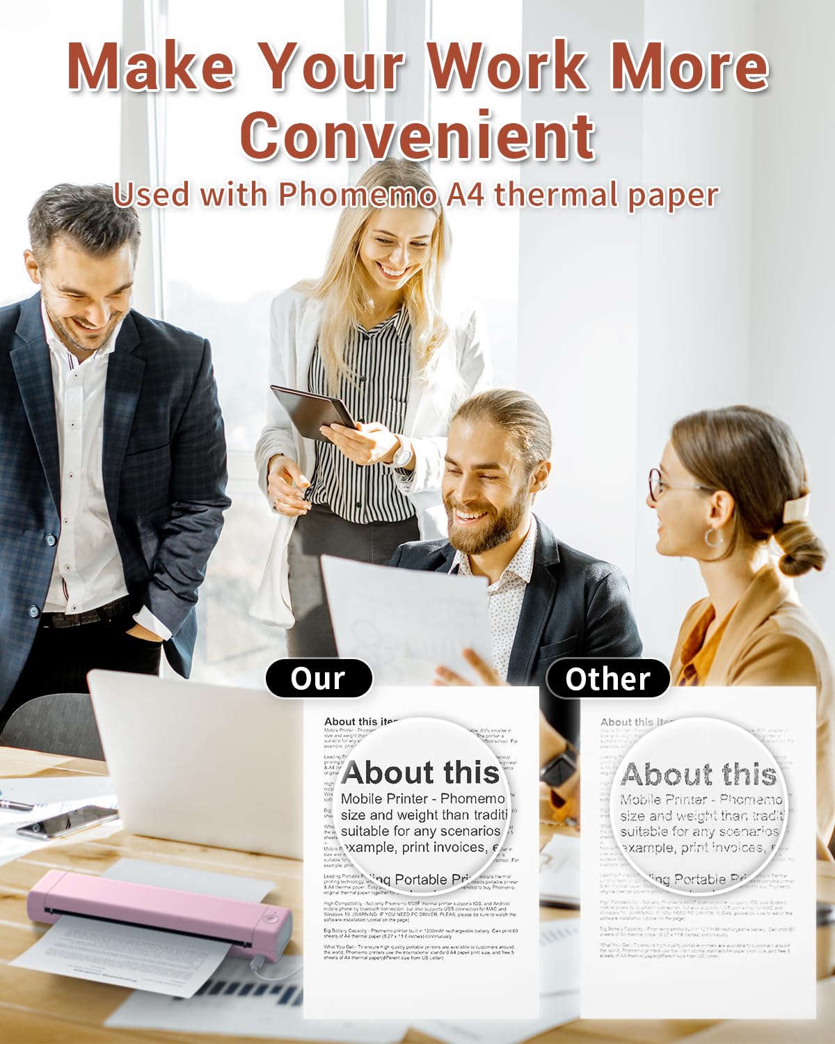Phomemo M08F Wireless Thermal Printer - Inkless Portable A4 Printer for Android & iOS | Home Office, Photo Printing, Receipts & Study | Compact Printer for Smartphones, Laptops & Mobile Printing Needs