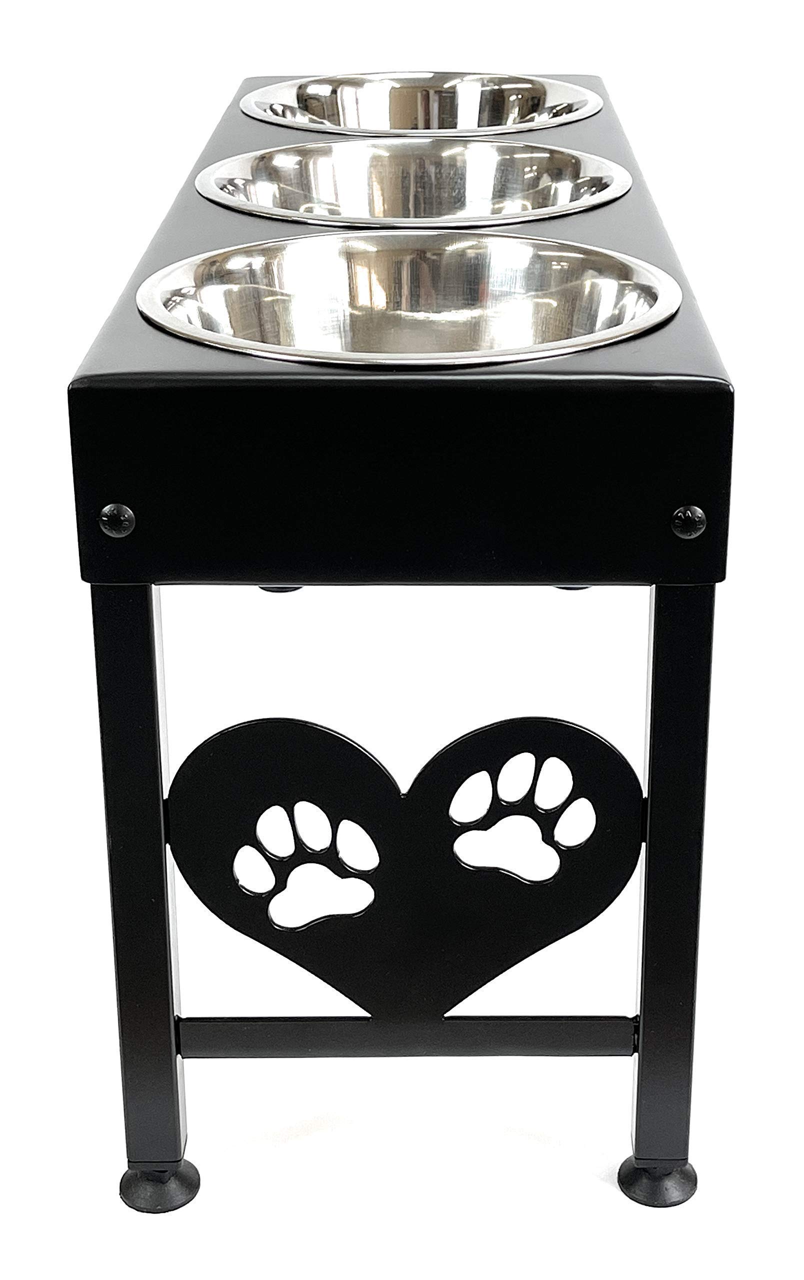 3 Bowl Dog Feeder Station - Triple 3 Quart Stainless Steel Bowls, 16 Inch Tall, Made in USA - Perfect for Multi-Pet Homes and Outdoor Feeding