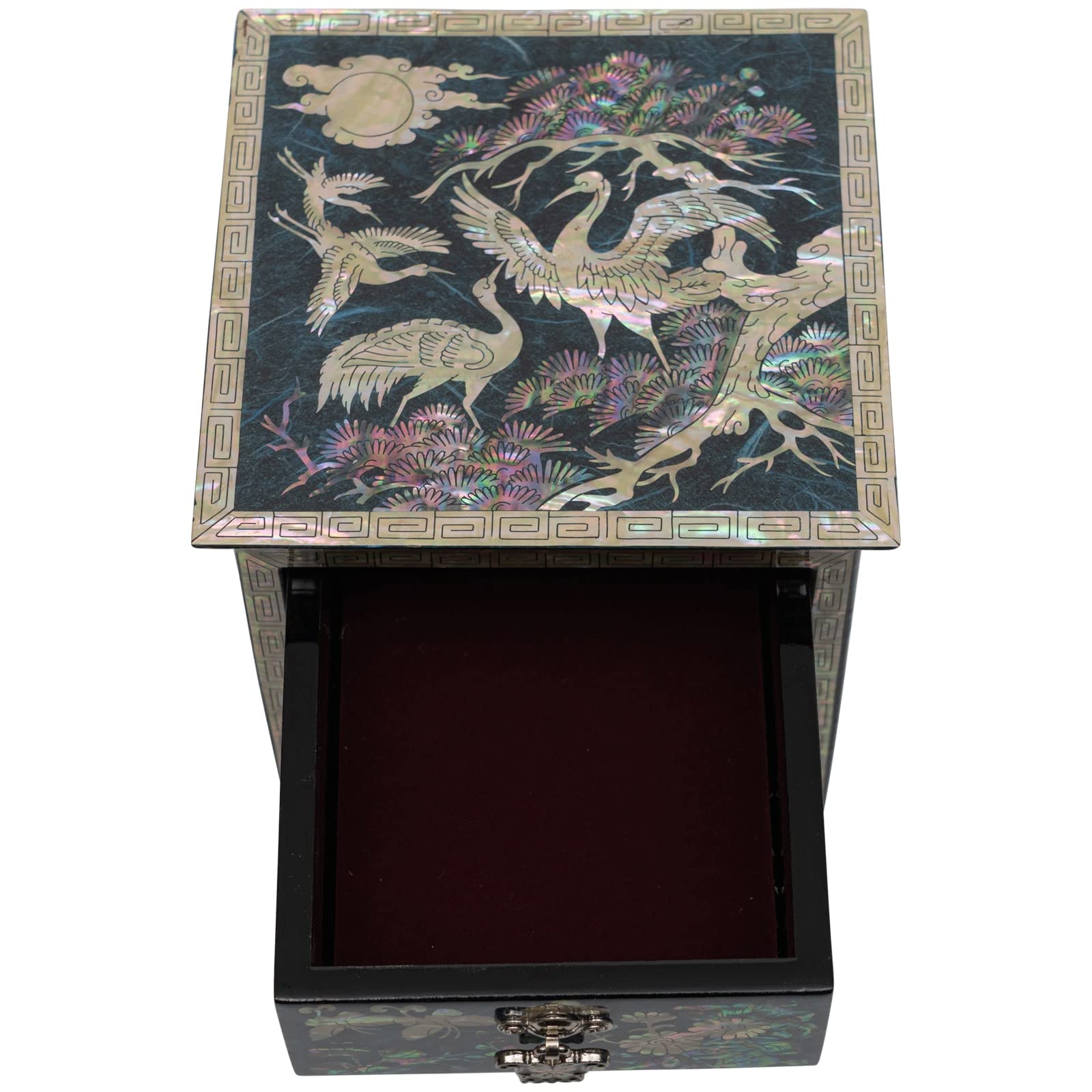 February Mountain Mother of Pearl Wooden Jewelry Box with 3 Drawers - Necklace, Earring, Bracelet & Ring Organizer (Blue) | Perfect for Bedroom, Vanity & Travel Jewelry Storage