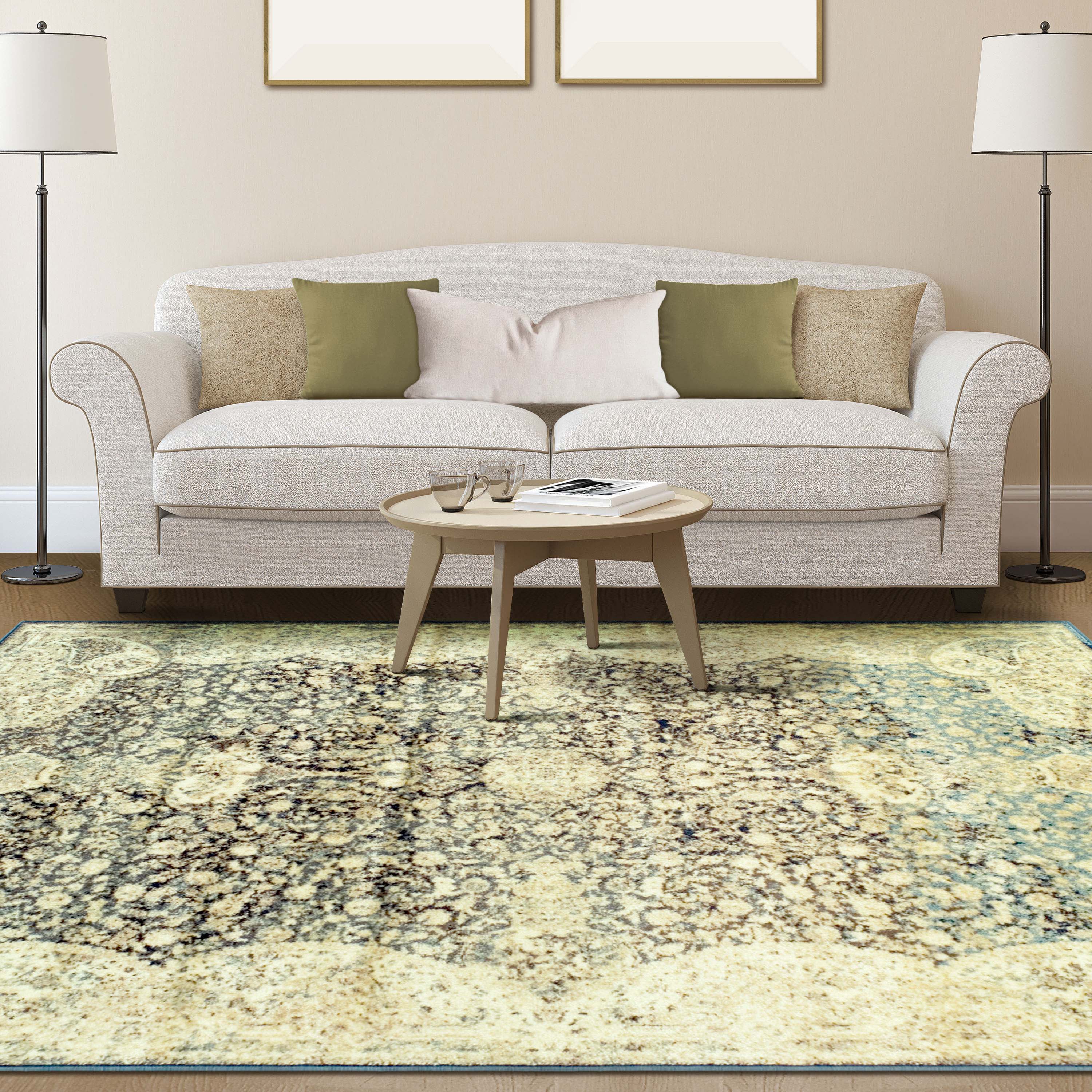 Lumen Floral Medallion Distressed Oriental Indoor Area Rug - Vintage Bohemian Style Non-Slip Living Room Carpet for Home Decor