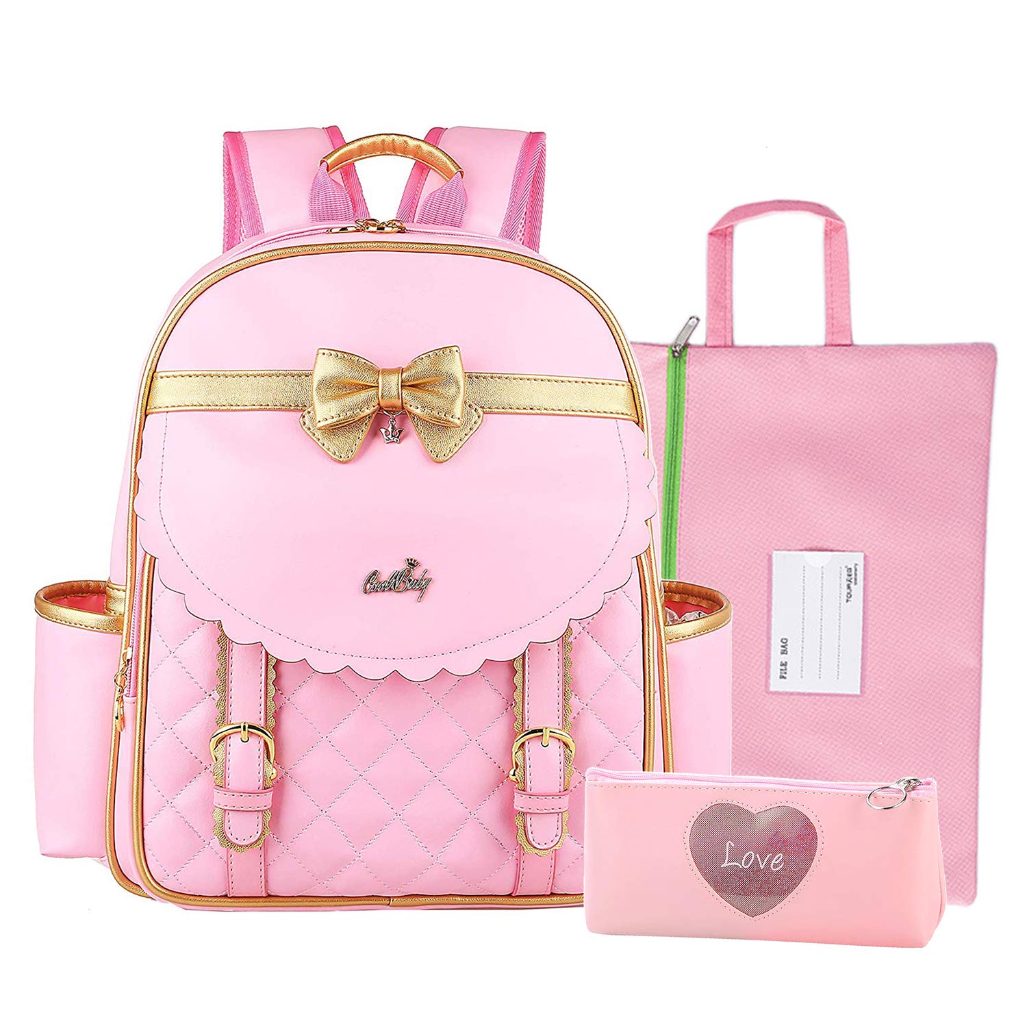 Suerico Girls Backpack for Kids - Princess Themed Waterproof School Backpack with File Pouch & Pencil Case - Perfect for School, Travel, and Daily Use