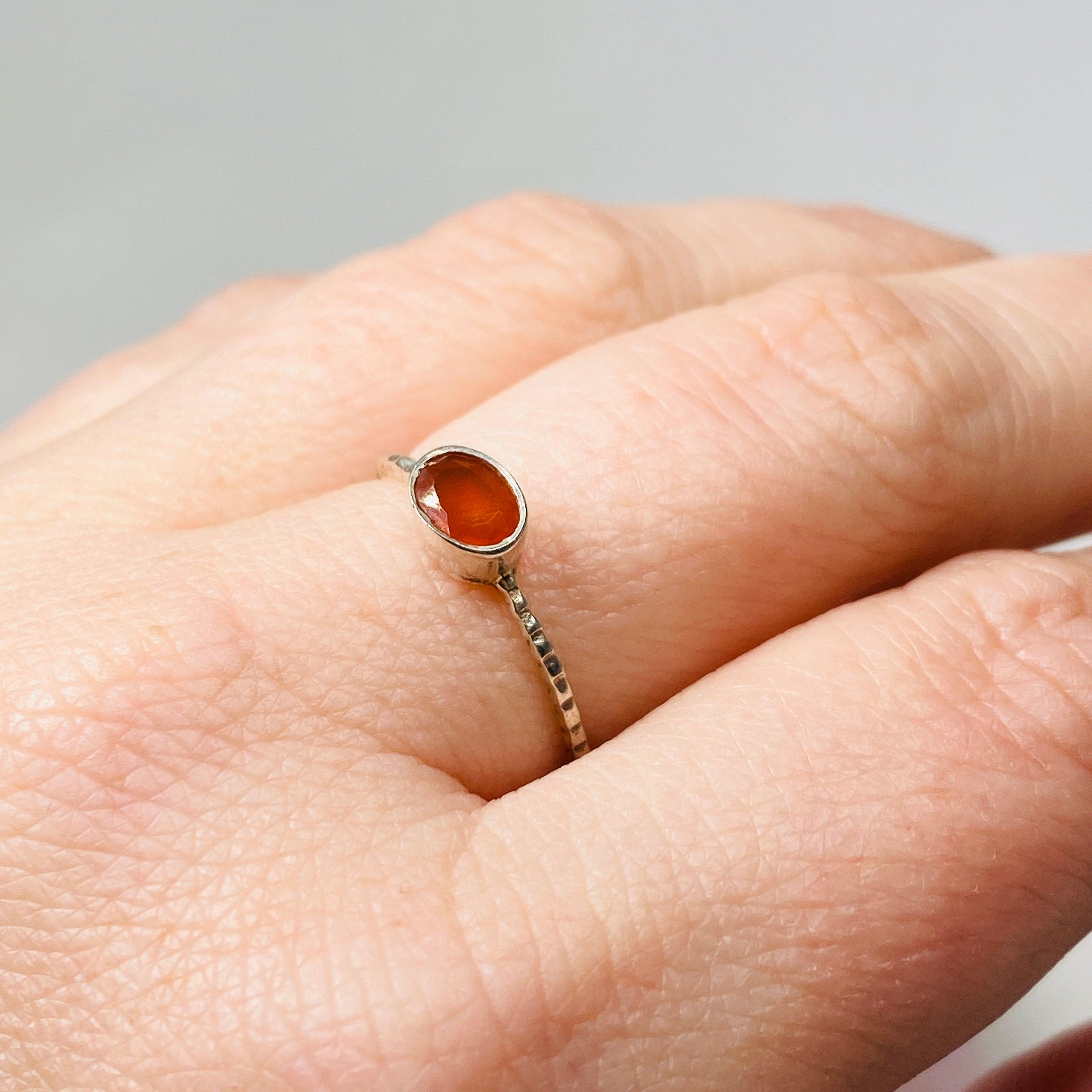 Natural Carnelian Oval Faceted Gemstone Ring - 925 Sterling Silver Fine Band Jewelry for Women - Elegant Gift for Birthday, Anniversary & Special Occasions