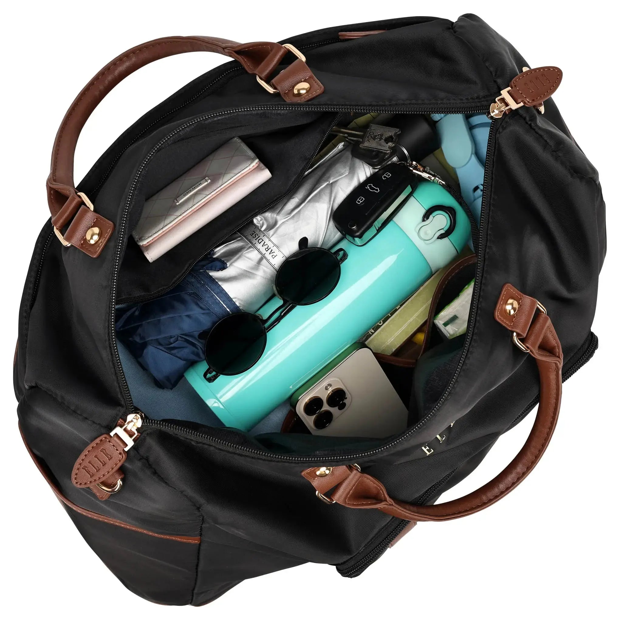 Premium 30L Twill & Vegan Leather Weekender Duffle Bag - Stylish Carry-On Travel Bag for Weekend Getaways, Gym & Business Trips