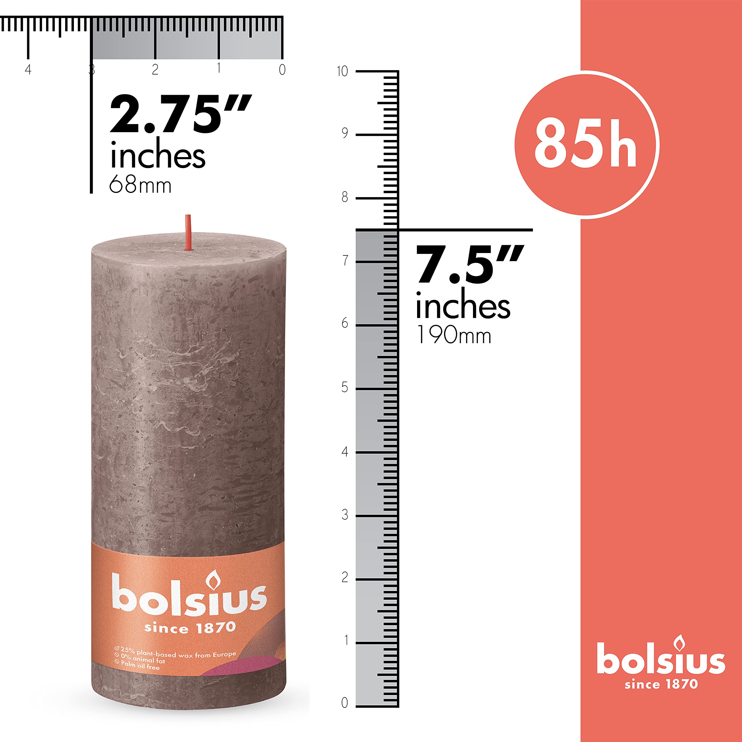 BOLSIUS 4 Pack Taupe Rustic Pillar Candles - 2.75