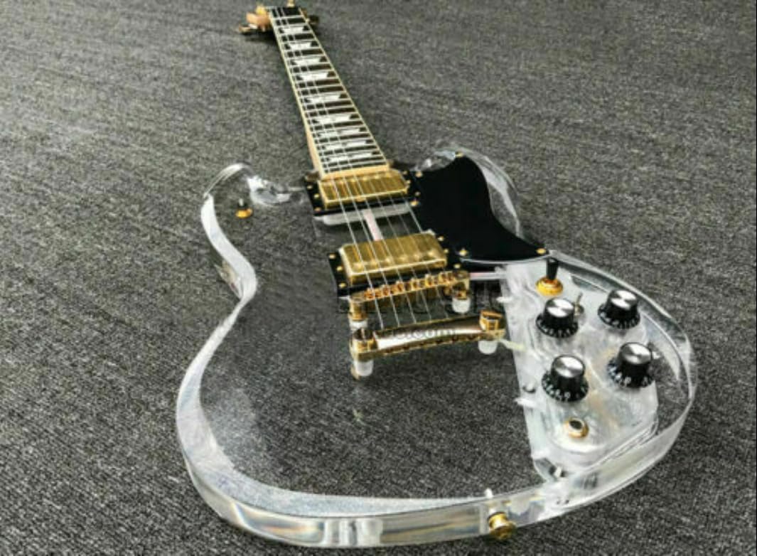 Transparent Acrylic Body LED Light Electric Guitar with Maple Neck - Crystal Clear Sweet Tone for Stage Performance & Home Practice (Kit-LED-SG)