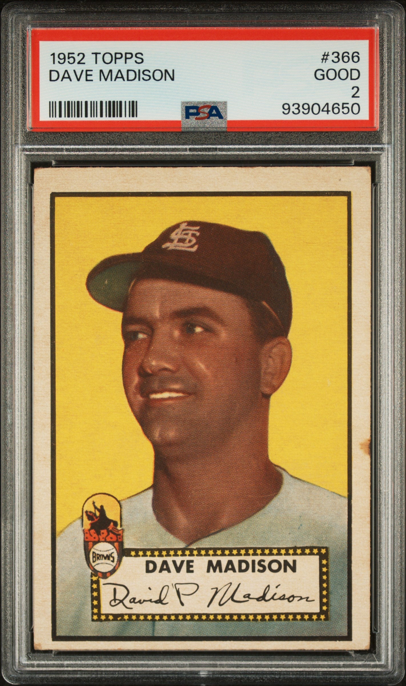 1952 Topps #366 Dave Madison High Series SP Red Back MLB Baseball Card - St. Louis Browns - PSA Graded 9 (93904650) - Rare Vintage Collectible for Baseball Fans & Sports Memorabilia Enthusiasts