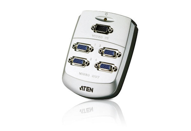 Aten VS84 4-Port VGA Splitter - 250MHz Bandwidth, Supports 1920x1440@60Hz Resolution, Wall Mountable (Plastic) - Perfect for Home Theater, Conference Rooms & Multi-Monitor Setups