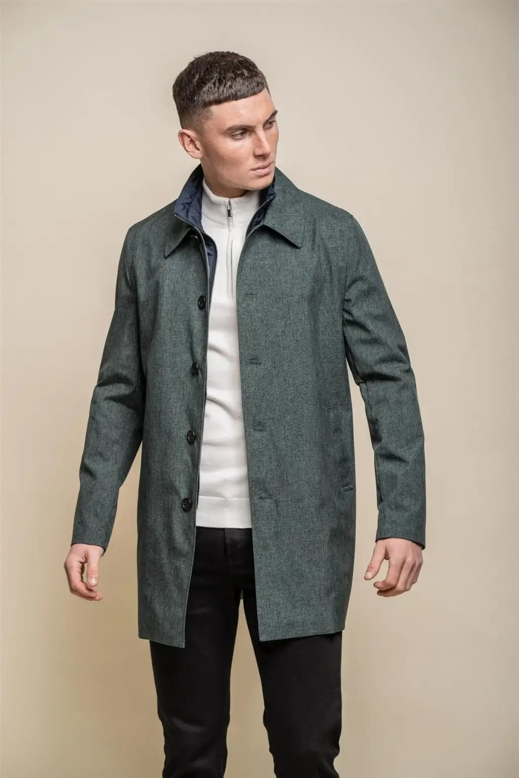 Cavani Men's Brando Olive Mac Coat - Waterproof Trench Coat for Men | Stylish Raincoat for Outdoor & Business Wear | Perfect for Fall & Winter Fashion