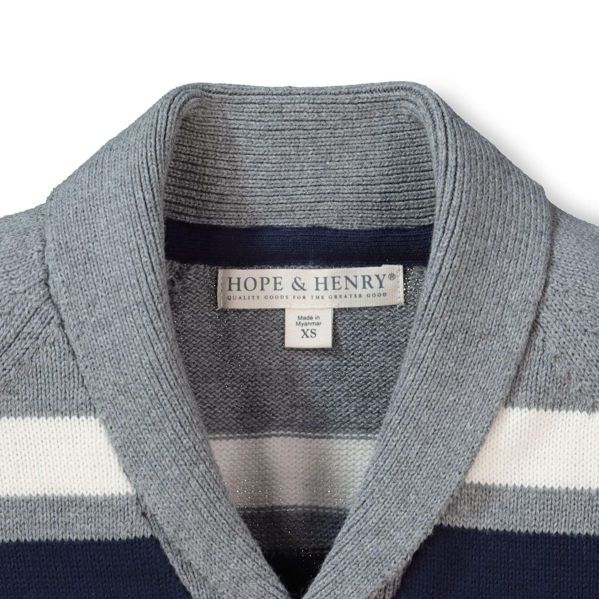 Hope & Henry Boys' Shawl Collar Sweater Cardigan - Soft Knit Pullover for Kids - Cozy Winter & Fall Layering Outfit for School & Family Photos