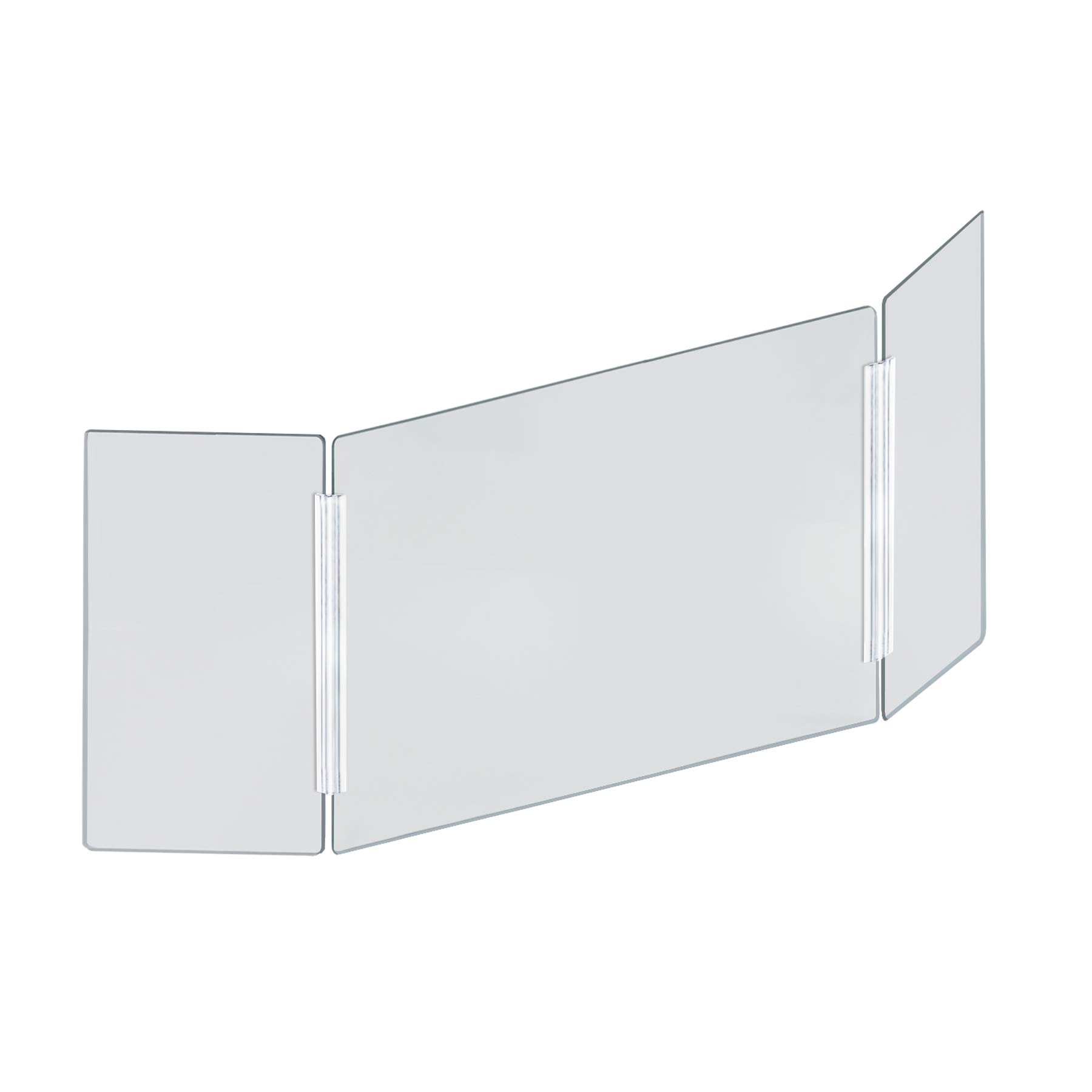 Azar Displays Tri-Fold Acrylic Sneeze Guard Shield for Counter & Desk - Portable Plexiglass Barrier with Side Wing Panels - Protective Desk Partition for Office, Restaurant & Retail Use (Pack of 1)
