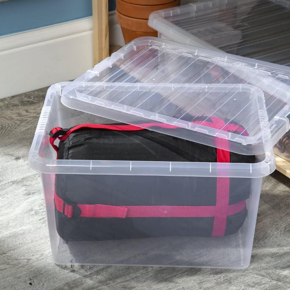 Clear Plastic Storage Boxes with Lids - Set of 5 Stackable & Nestable 35L Organizers (18.9