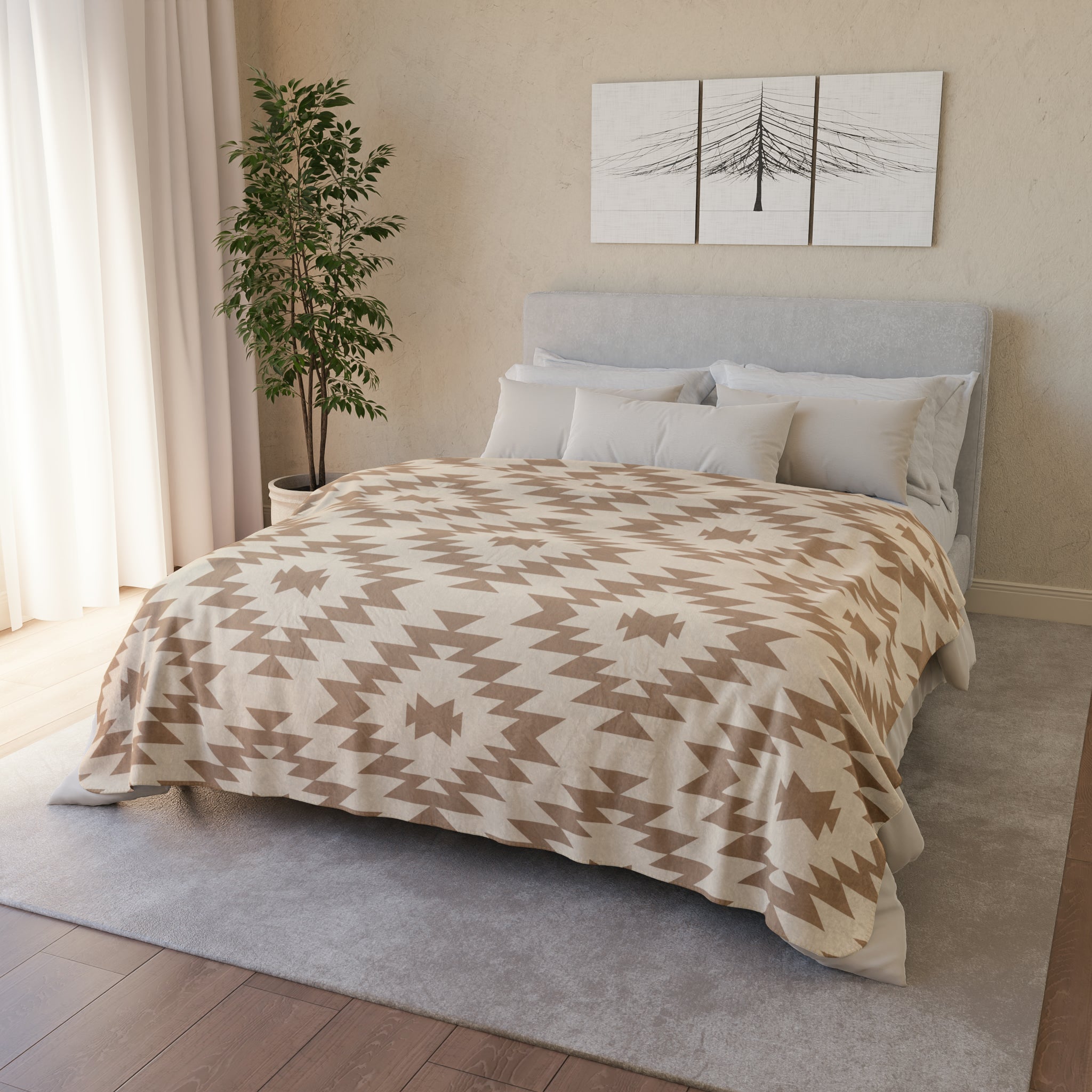 Soft Fleece Sherpa Throw Blanket - Southwestern Rio Sand Design for Cozy Living Room & Bedroom - Perfect for Snuggling on the Couch or Adding Warmth to Your Bed