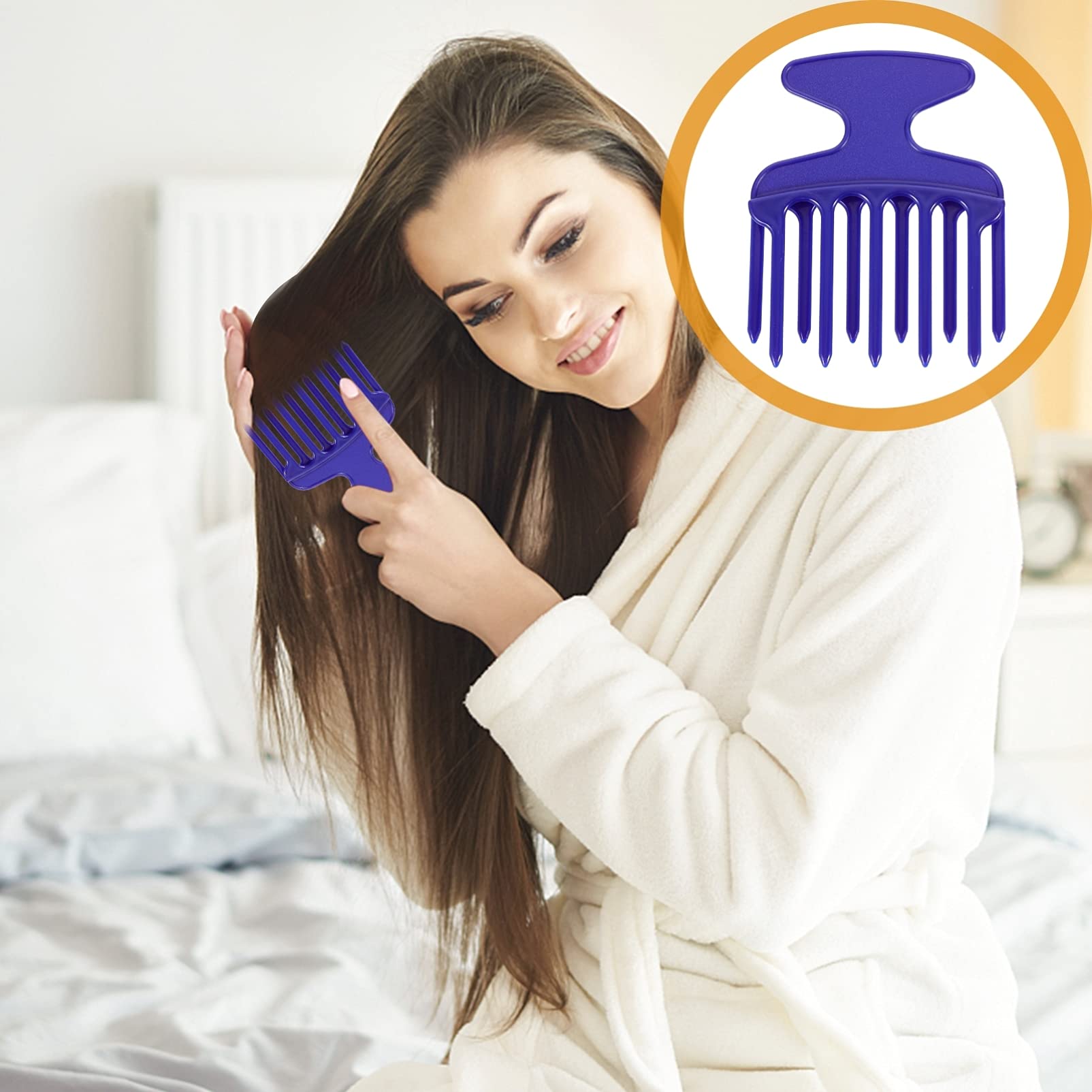 Lurrose 2-Pack Afro Combs - Wide Tooth Detangling Comb for Natural Hair, Wigs & Braids - Double Fist Pick Hair Styling Tool for Men & Women (Blue) | Perfect for Daily Hair Care, Salon Styling & Travel