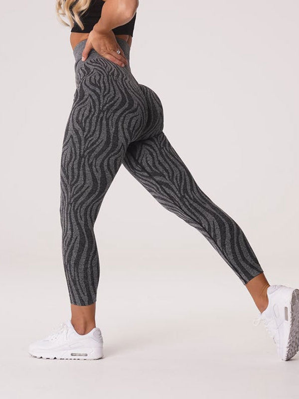 ZASUWA Women's Zebra Print High Waisted Scrunch Butt Lifting Seamless Leggings - Yoga, Workout & Casual Wear