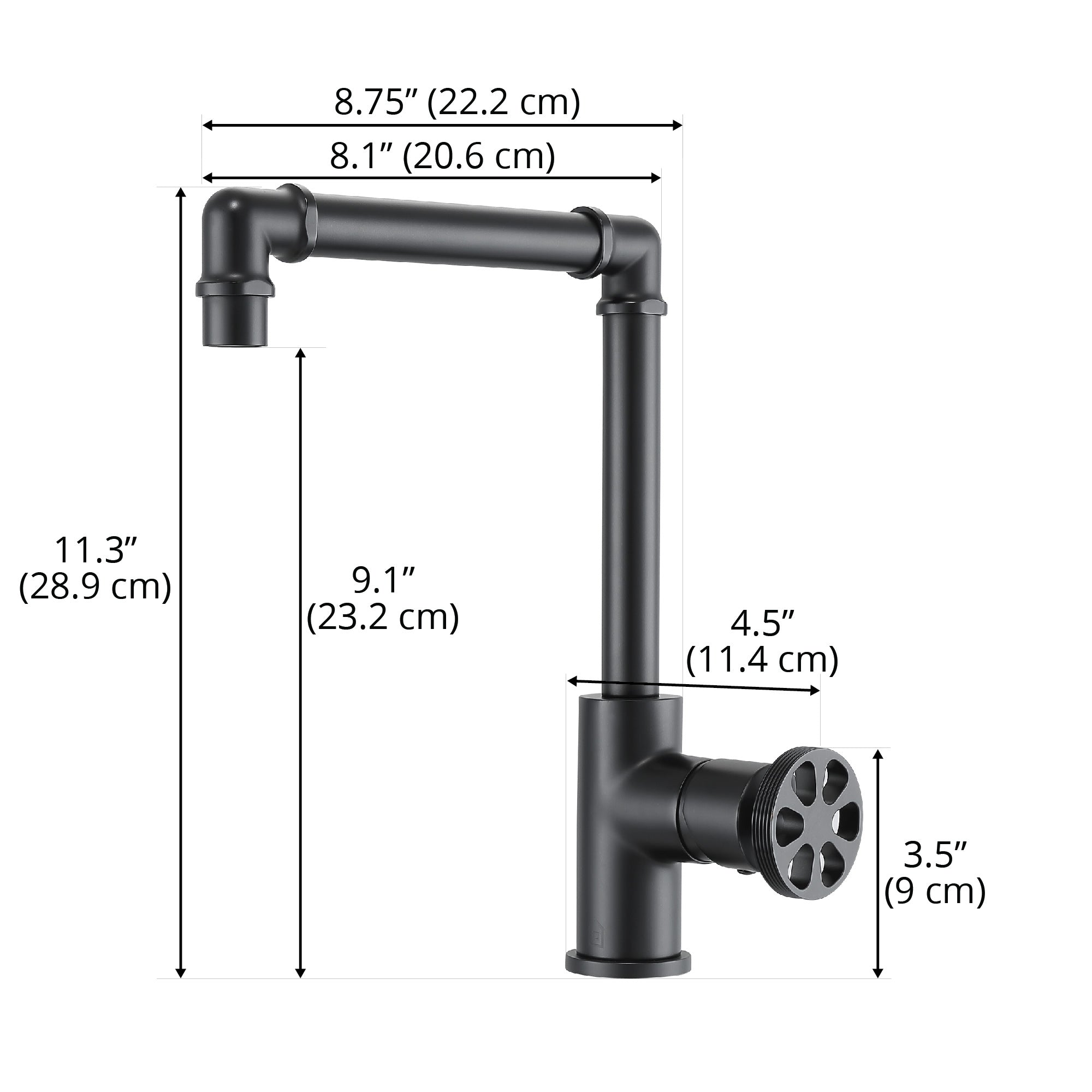 Ancona Matte Black Round Wheel Handle 1-Hole Deck Mount Bathroom Faucet - Perfect for Modern Vanities, Small Bathrooms & Water-Saving Designs