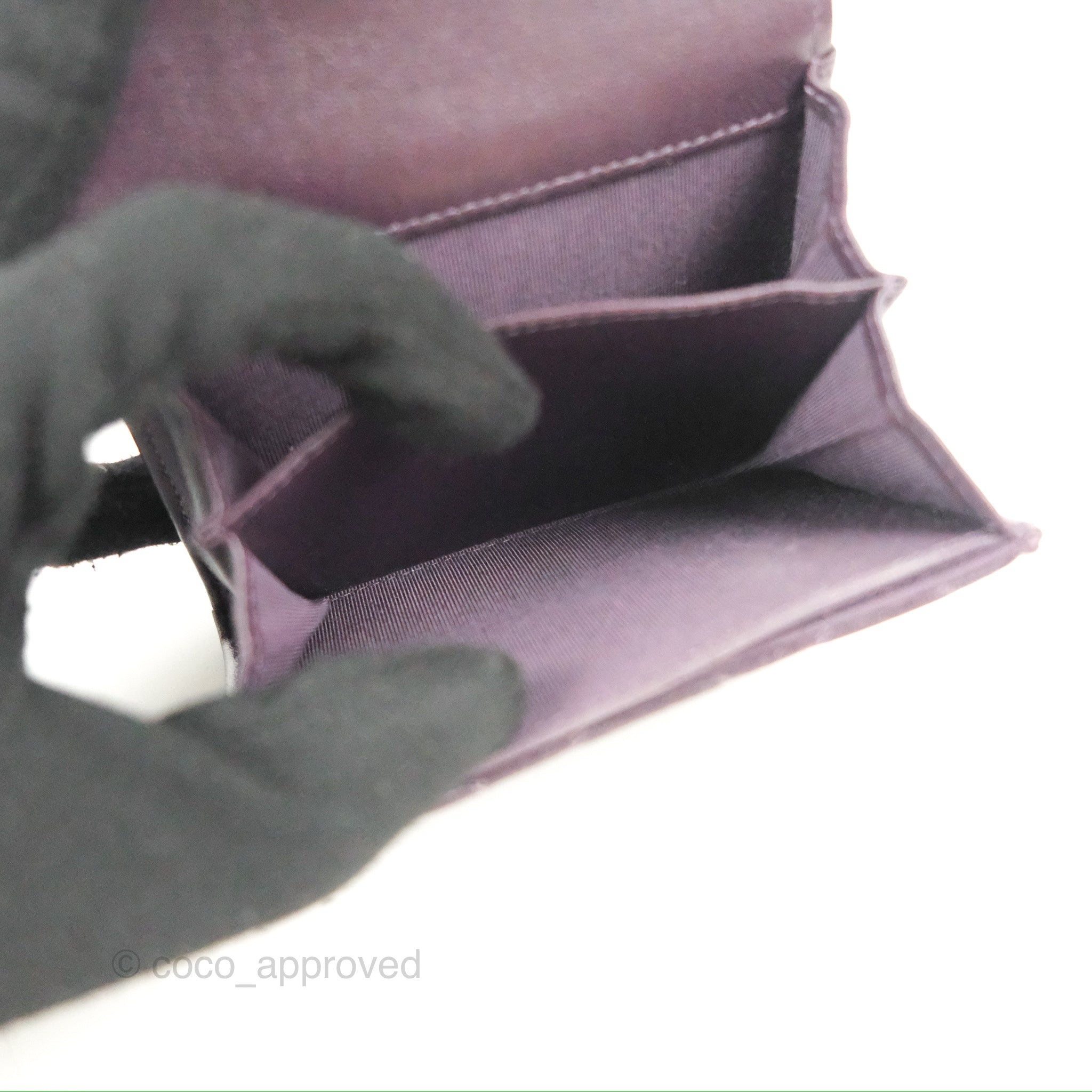 Chanel Classic Flap Coin Purse - Dark Purple Lambskin Leather with Silver Hardware | Luxury Small Wallet for Women, Perfect for Parties & Evening Events
