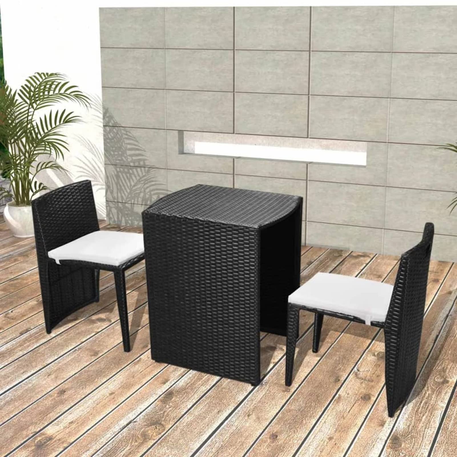 Tidyard 3-Piece Outdoor Bistro Set - Black Poly Rattan Patio Table & 2 Chairs with Cream White Cushions - Perfect for Garden, Balcony, Deck, Backyard Dining & Relaxing