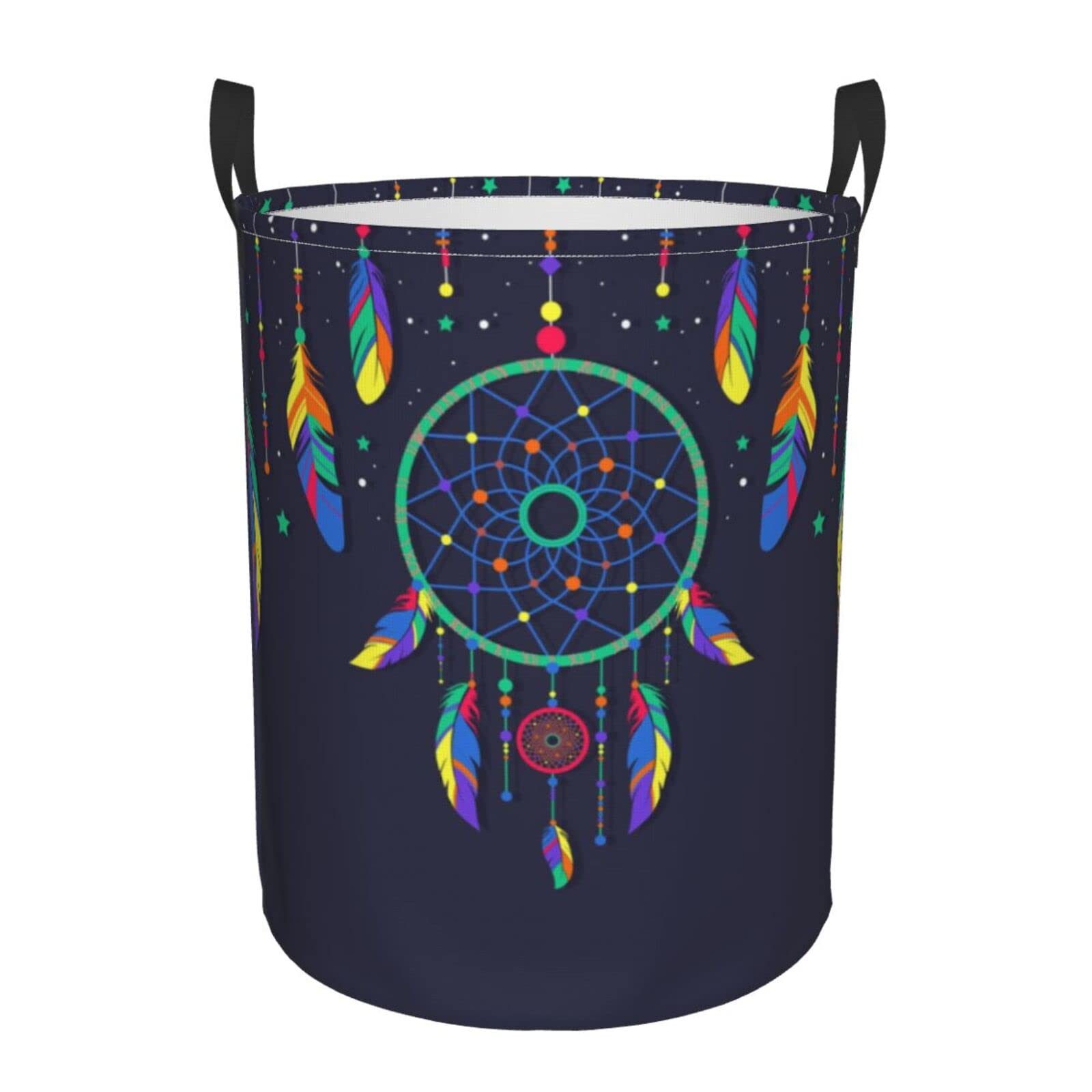 YINSING Collapsible Laundry Basket with Handle - Waterproof Fabric Hamper for Clothes, Toys & Storage | Foldable Medium Size Organizer Bin for Bathroom, Bedroom & Dorm | Portable Clothes Hamper with Dreamcatcher Feather Design
