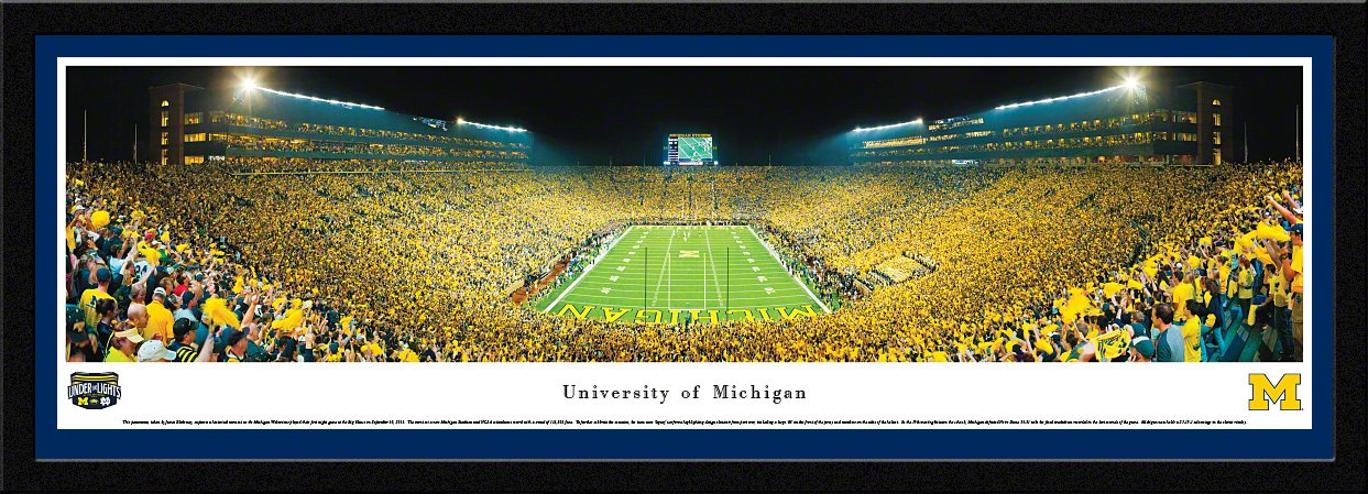 Michigan Football Under The Lights - Panoramic Posters & Framed Pictures by Blakeway Panoramas | Perfect for Game Room, Sports Bar & College Dorm Decor
