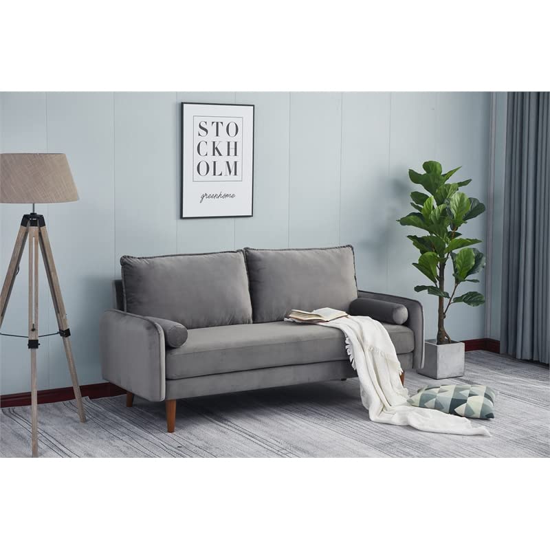 Kingway Furniture Baron Velvet Living Room Sofa - Gray Modern Upholstered Couch for Small Spaces | Perfect for Apartments, Studios & Cozy Home Decor
