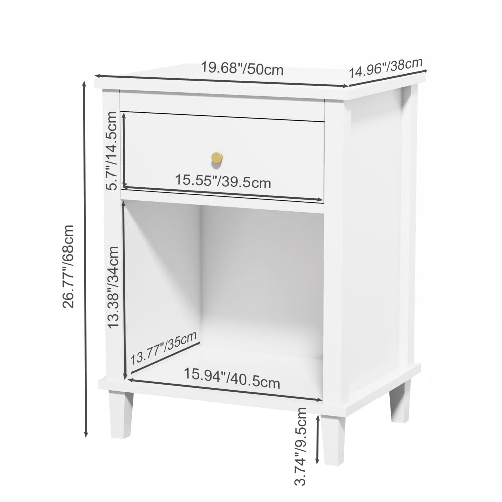 Modern Kids Nightstand with Drawer & Open Shelf - Wooden Toddler Bedside Table for Boys & Girls - White Nursery & Bedroom Storage Furniture - Perfect for Bedrooms, Playrooms & Kids' Rooms
