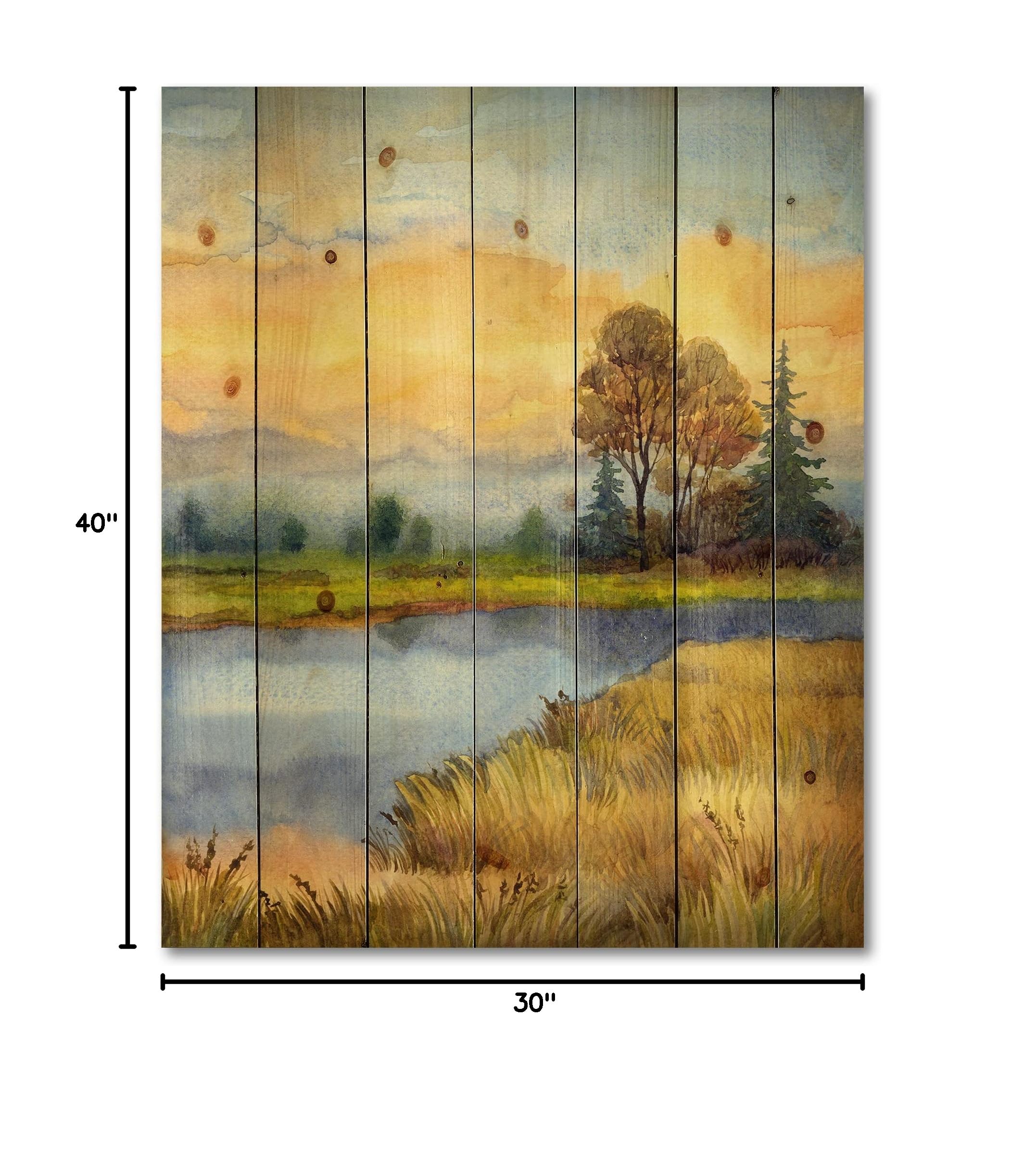 DesignQ Nature-Inspired Lake House Wood Wall Decor - Blue Wood Wall Art with Large Landscape Print on Natural Pine Wood - Perfect for Living Room, Bedroom, or Cabin Decor
