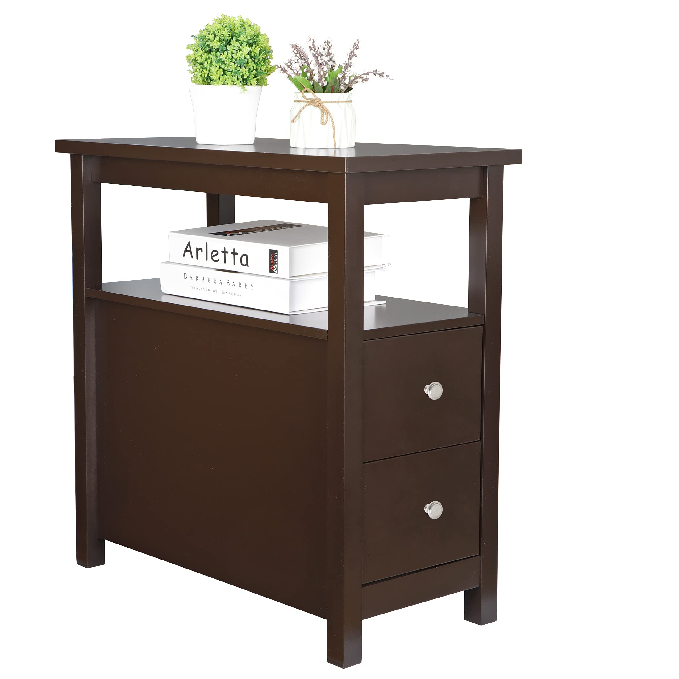 HomGarden Side End Table Set of 2 - Multifunctional Narrow Stand Chairside End Tables for Living Room, Bedroom & Small Spaces - Perfect for Holding Lamps, Books & Drinks