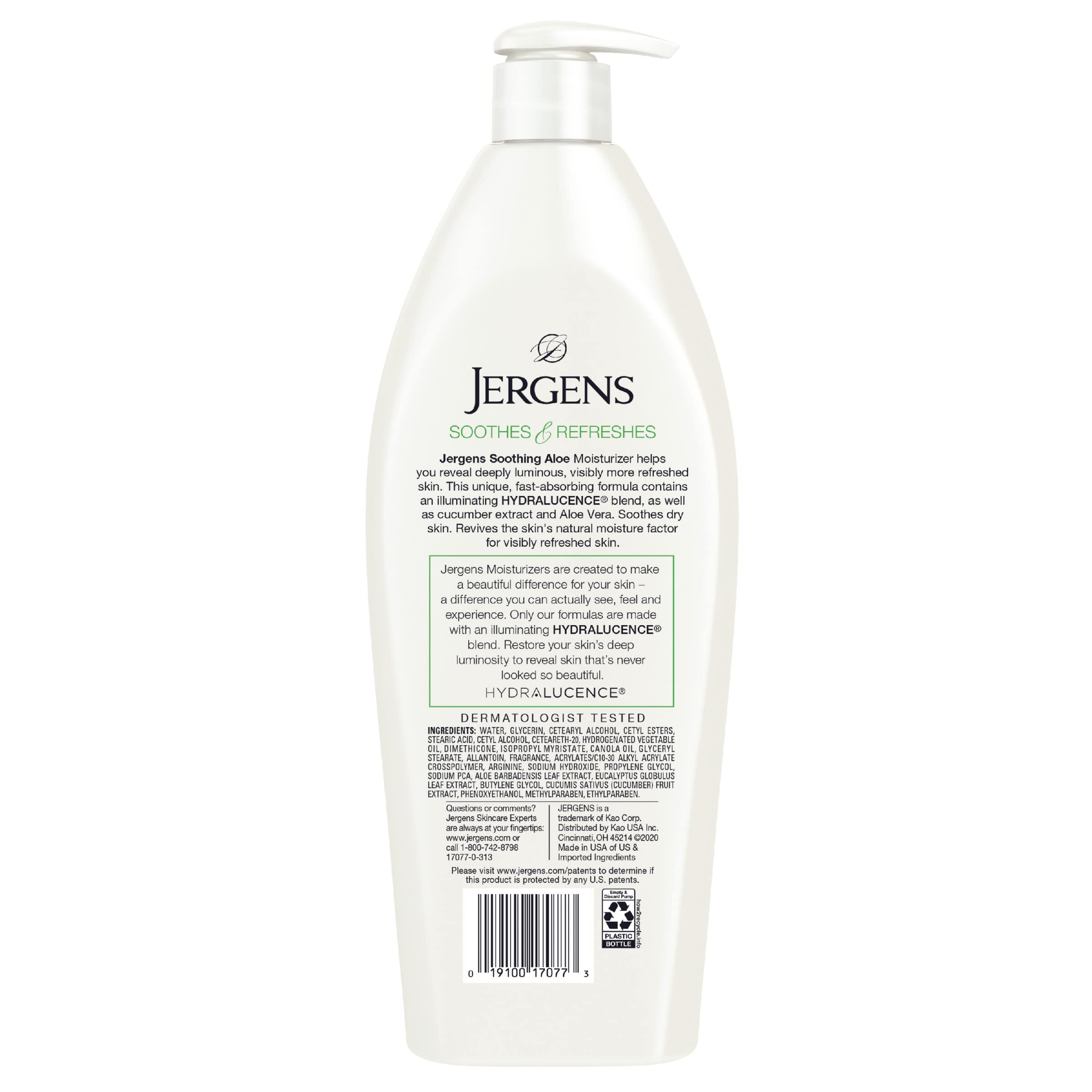 Jergens Soothing Aloe Vera Body Lotion & Hand Moisturizer - Hydrating Cucumber Extract, Dermatologist Tested, 21 Oz - Perfect for Dry Skin Care & Daily Moisturizing Routine