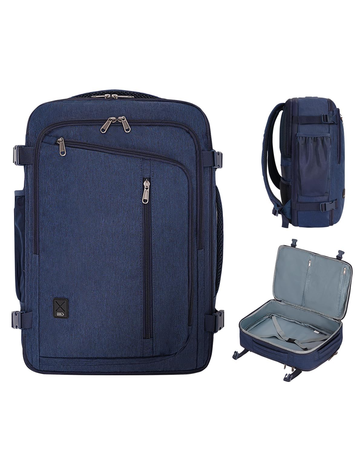 WANDF Expandable 17 Inch Laptop Backpack - Airline Approved Carry-On Bag 18x14x8 with Water-Resistant Pocket for Men & Women (Navy Blue) - Perfect for Travel, Work & School