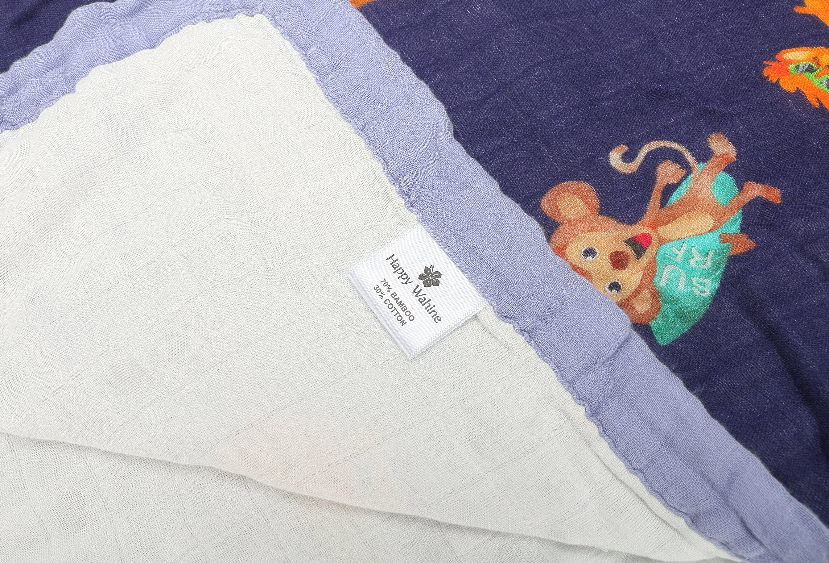 Soft Baby Blanket with Cute Zoo Animals Print - Navy Blue for Newborns & Toddlers - Perfect for Nursery, Stroller, and Swaddling