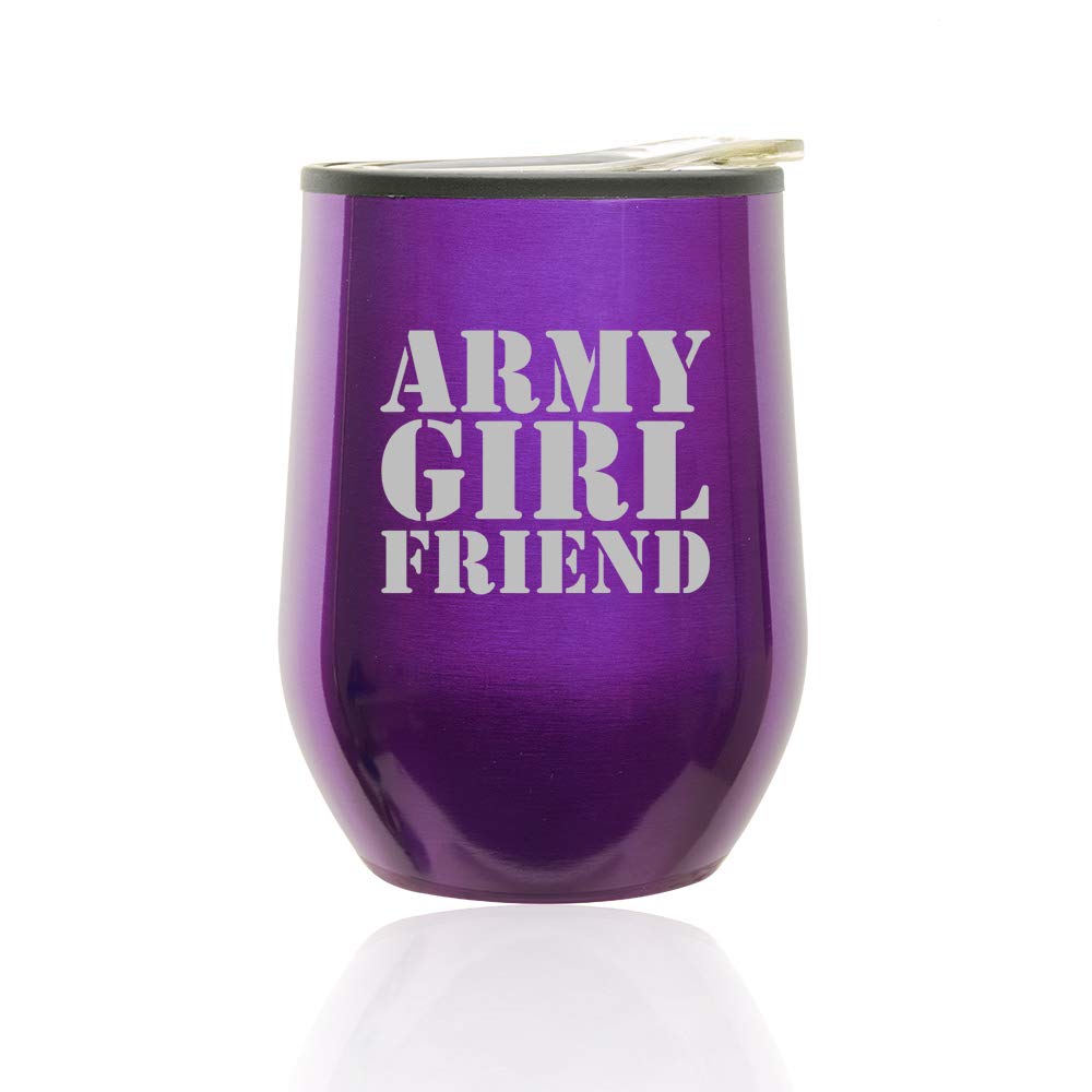 Stemless Wine Tumbler with Lid - 16oz Insulated Coffee Travel Mug, Shatterproof Glass Cup for Hot & Cold Drinks - Perfect Gift for Army Girlfriend (Royal Purple) - Great for Camping, Office & Home Use