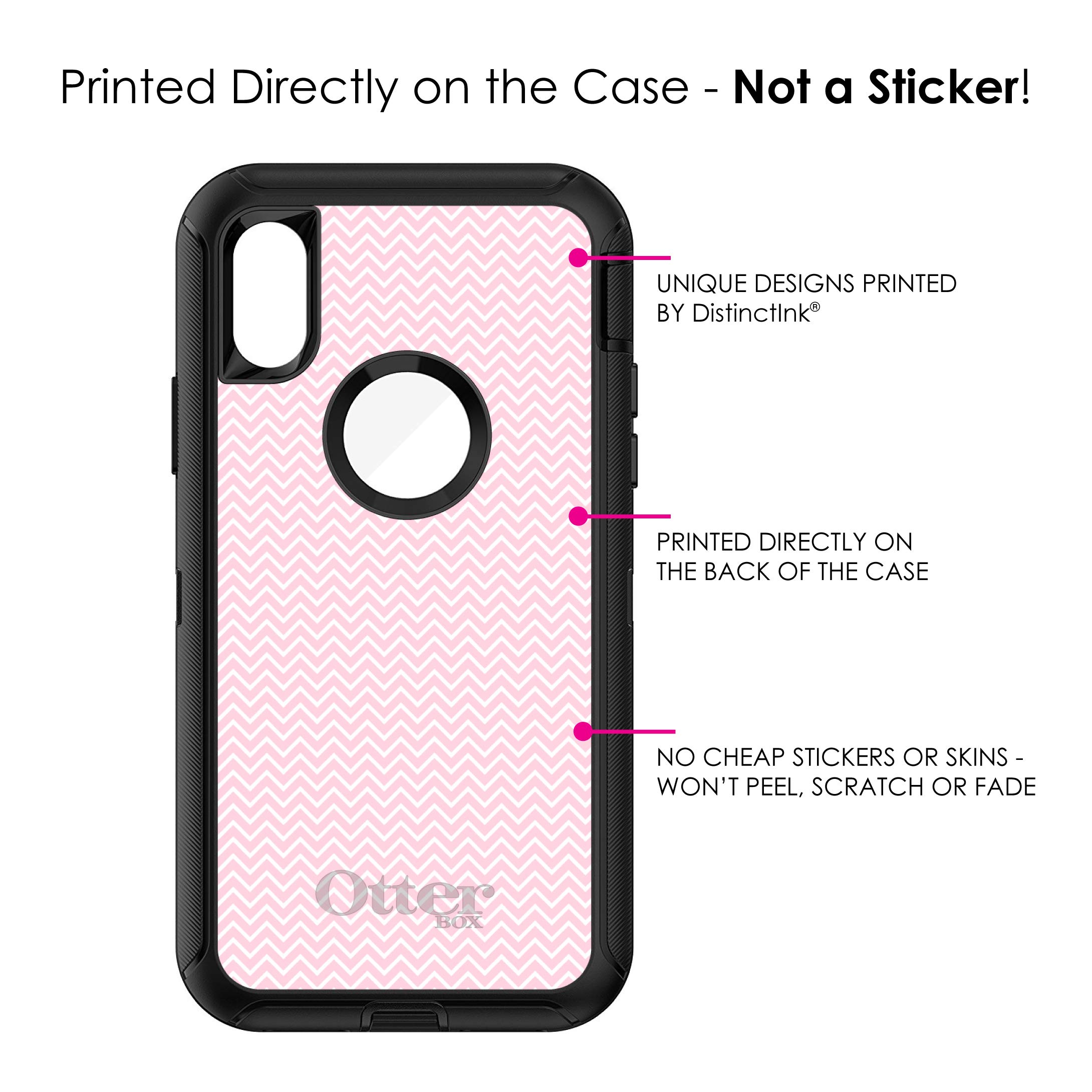 DistinctInk iPhone Xs Max Case (6.5 Inch) - Slim Protective Cover with Pink & White Chevron Design - OtterBox Defender Alternative - Perfect for Everyday Use, Work & Travel