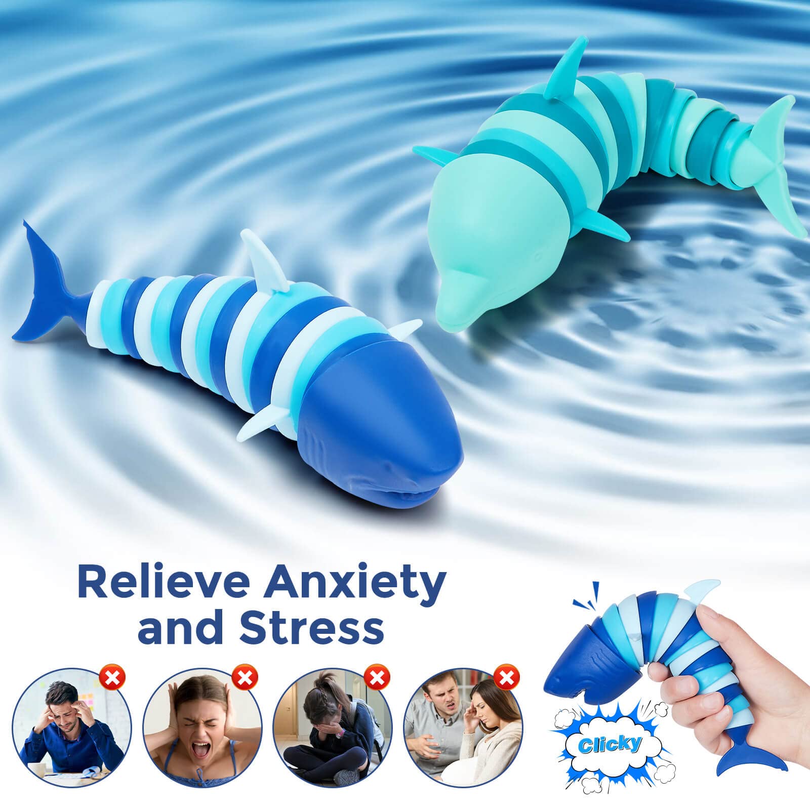 **Sensory Fidget Toys for Kids - Slug, Shark & Dolphin Stress Relief Toys for ADHD, Autism, Anxiety | Toddler & Preschool Sensory Toys | Perfect Gifts for Boys & Girls | Classroom, Travel & Home Use**
