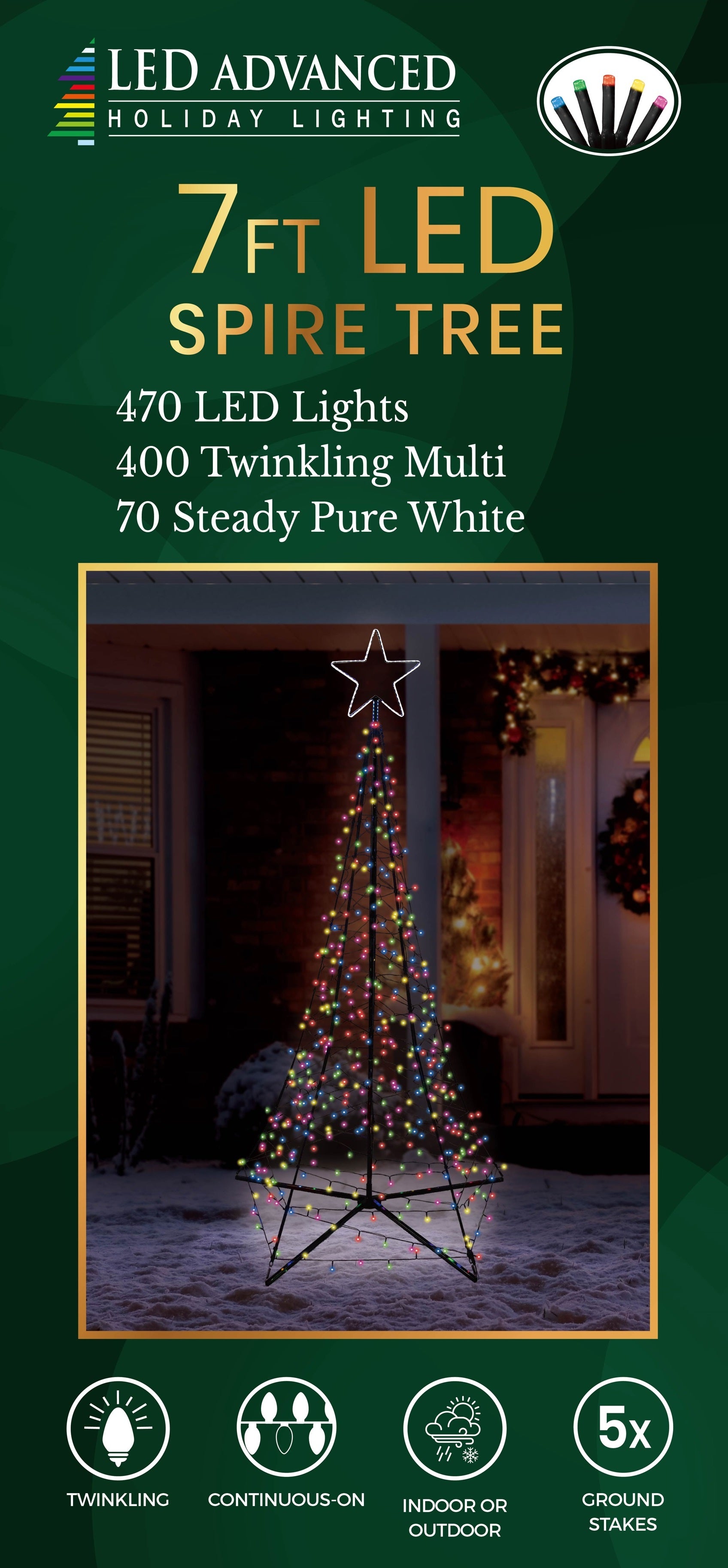 (Multi-Colored) 7 ft. LED Spire Tree Pre-Lit with Multi-Colored Lights