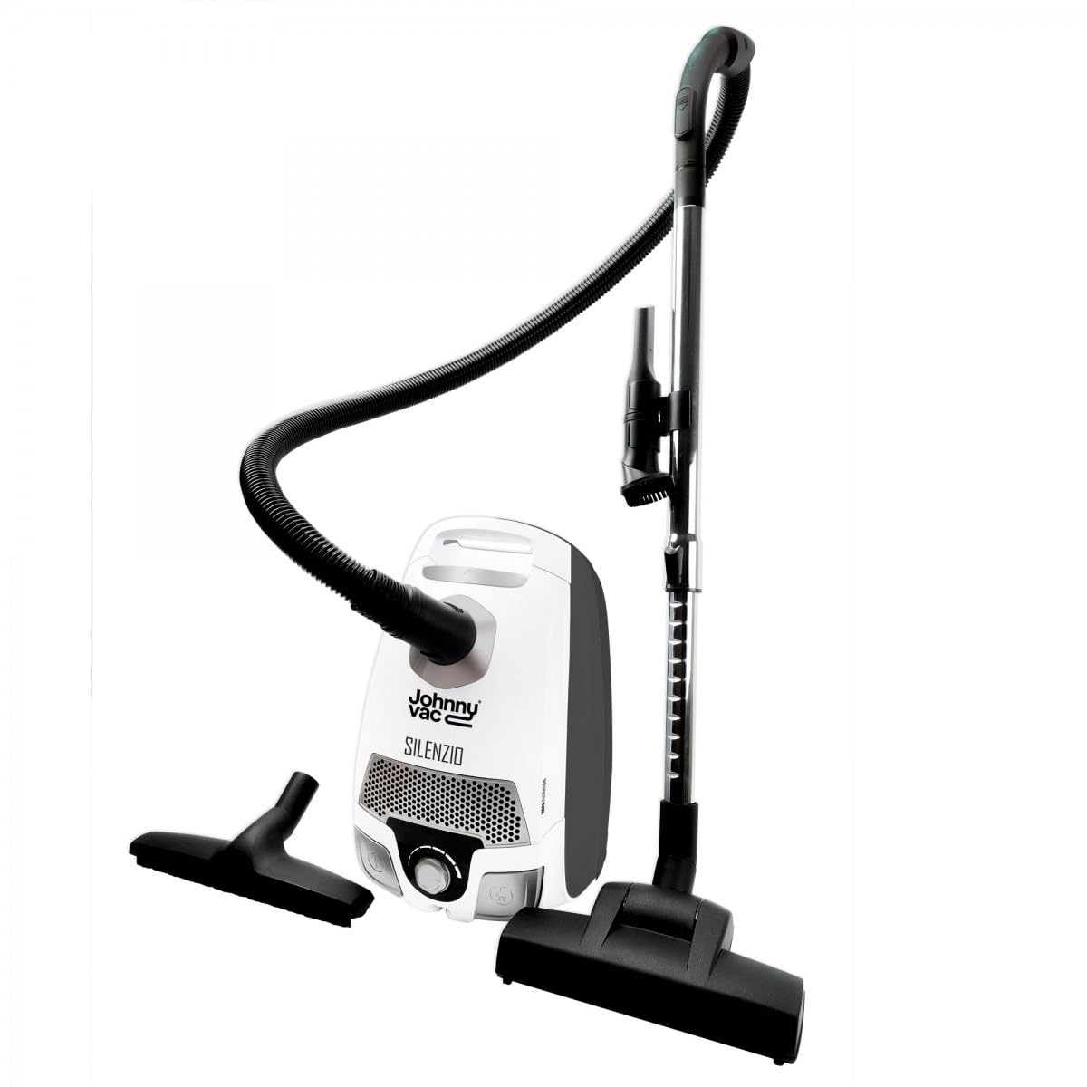 Johnny Vac Canister Vacuum Silenzio - Ultra Quiet HEPA Filtration System with Wessel-Werk Turbo Nozzle & Telescopic Handle - Complete Cleaning Kit for Hardwood Floors, Carpets & Pet Hair Removal