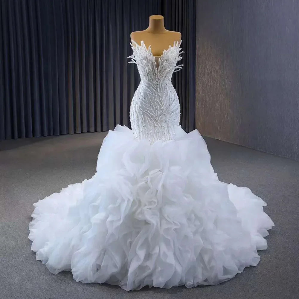 Luxury Fuchsia Lace Up Pearl Beaded Mermaid Wedding Dress - Serene Hill 2025 Custom Made Bride Gown HM231040 | Perfect for Beach Weddings, Formal Ceremonies & Red Carpet Events