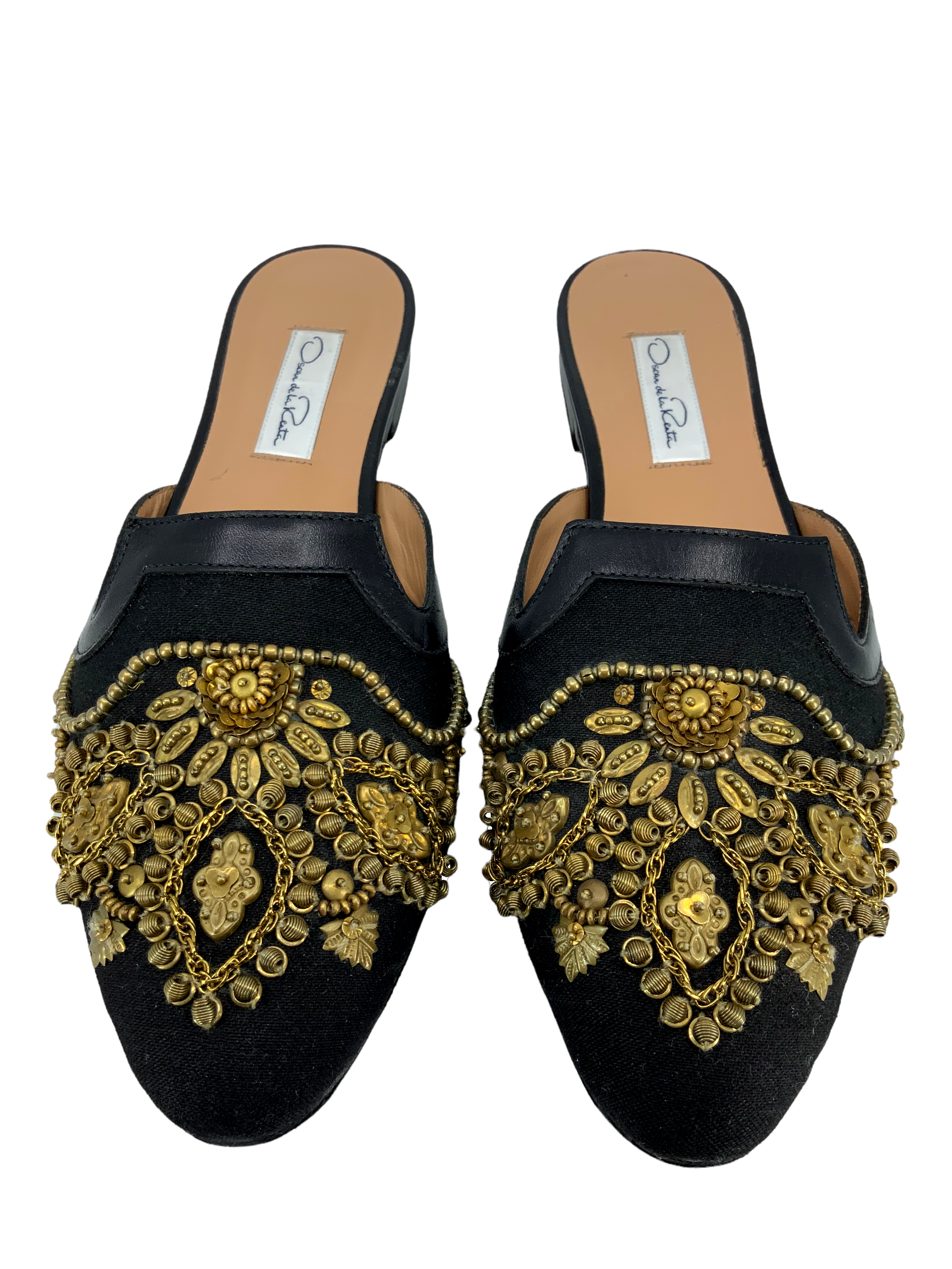 Oscar De La Renta Embroidered Spanish Canvas Mules Women's Size 11 | Comfortable Slip-On Shoes for Casual Wear, Beach & Summer Outfits