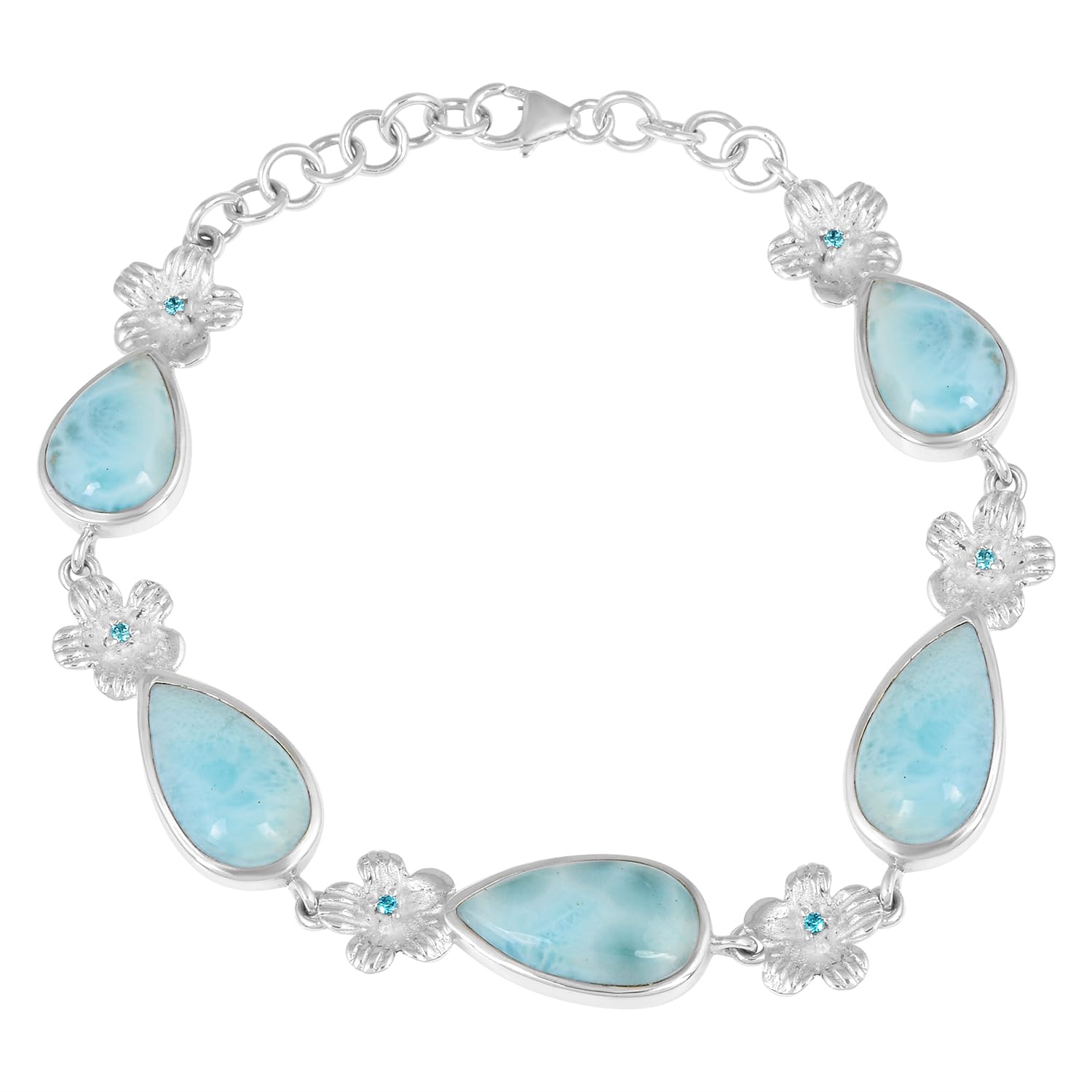 Natural Larimar & Blue Quartz Gemstone 925 Sterling Silver Bracelet - Handmade Boho Jewelry for Women - Perfect Birthday Gift, Anniversary Present & Everyday Wear