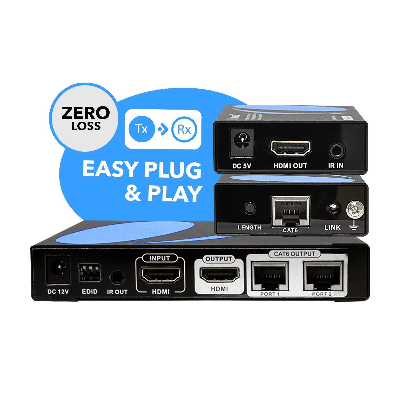 1x 2 HD Extender Splitter Up To 132 Feet (HD12 EX132 K) - 4K HDMI Signal Booster for Home Theater & Gaming Setup