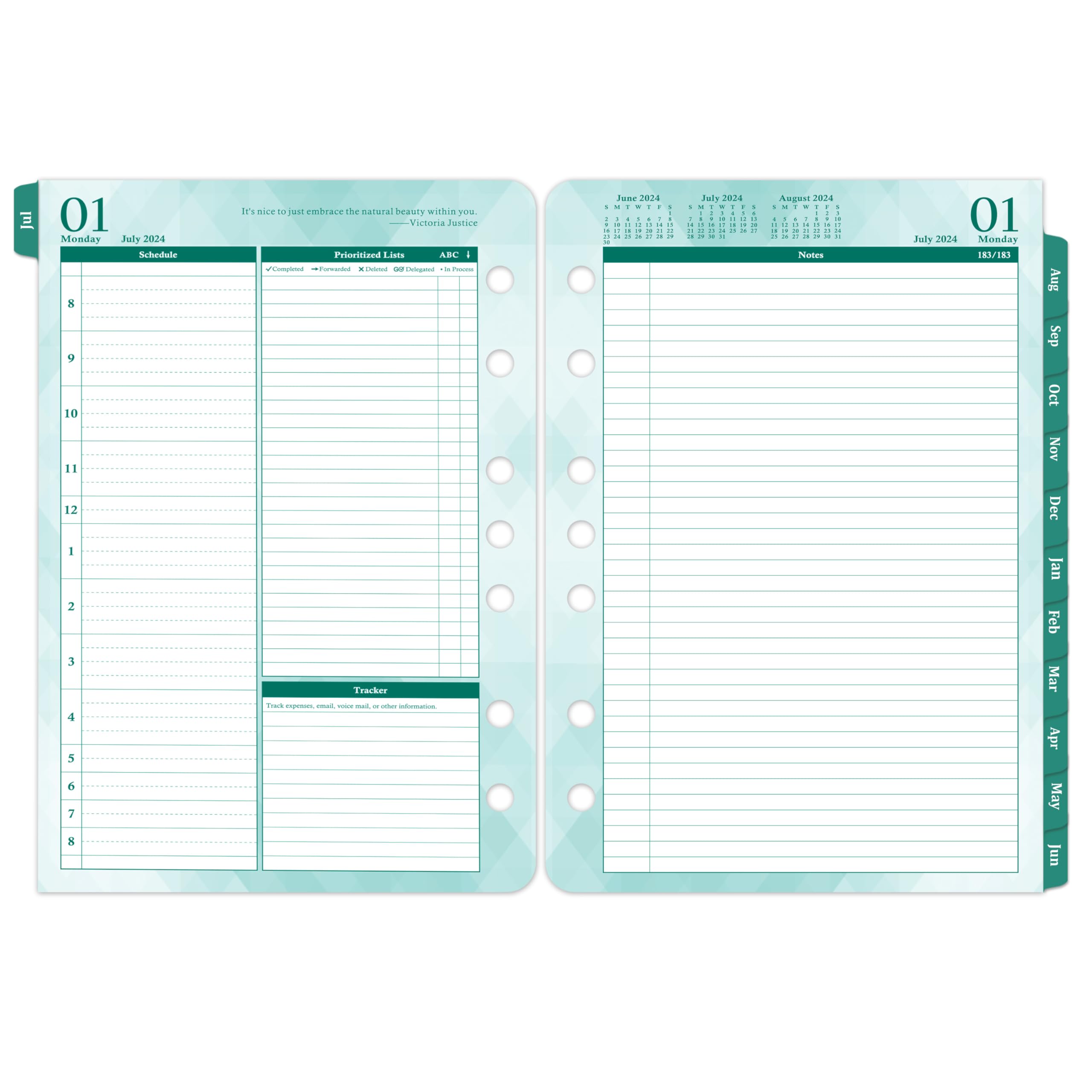 2024-2025 Planner Refills - July 2024 to June 2025 | 2 Pages Per Day Daily & Monthly Planner | 5.5