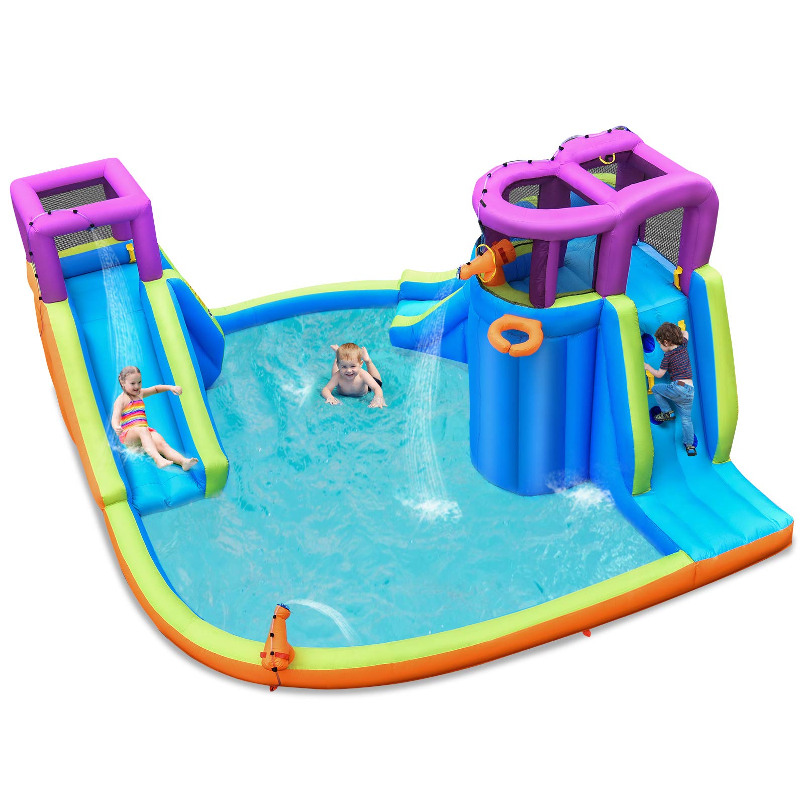 BOUNTECH 15x14.5FT Inflatable Water Slide Park - Dual Slides & Climbing Wall for Kids Outdoor Water Play | Mega Backyard Waterslide with Splash Pool | Perfect for Summer Parties, Birthday Gifts & Family Fun