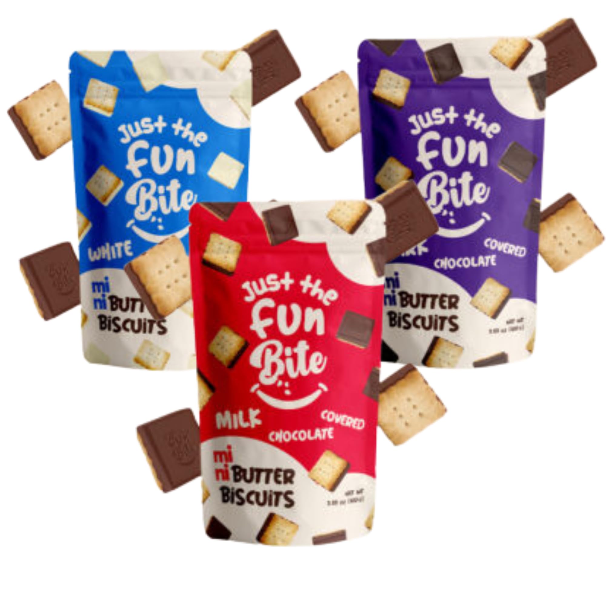Just The Fun Part Mini Butter Biscuits Bites - Crunchy Snack, Resealable Bag, 3.53 oz (Pack of 3) Variety Pack - Perfect for Lunchboxes, Office Snacks & On-The-Go Treats