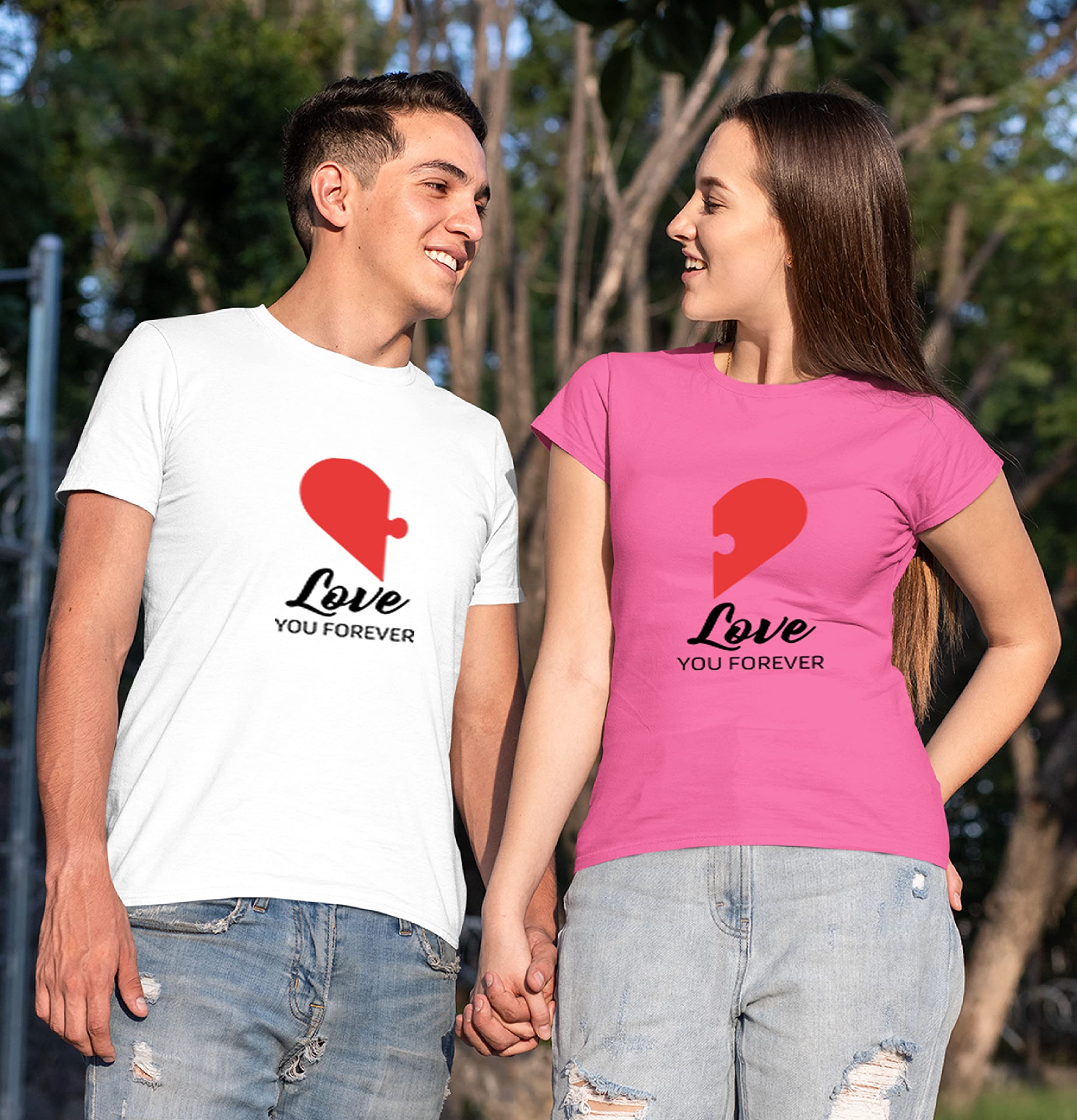 Love You Forever Matching Couple T-Shirts - Romantic Birthday Gifts for Couples - Perfect for Anniversaries, Valentine's Day & Date Nights