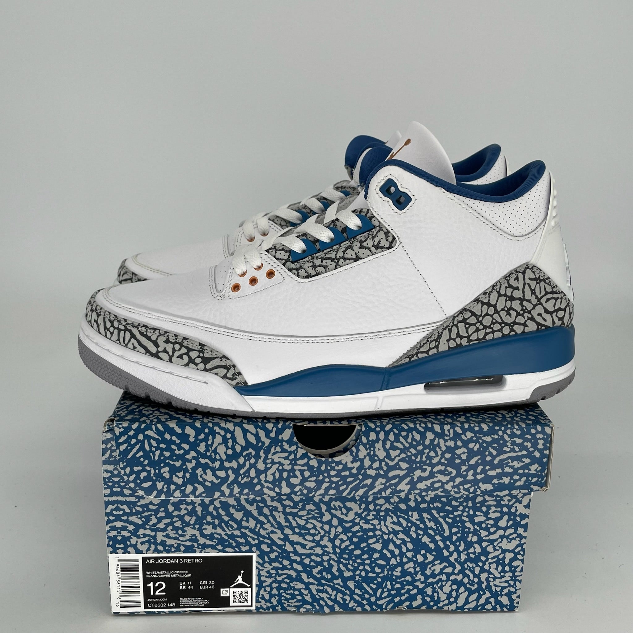 Original Air Jordan 3 Retro 'Wizards' Men's Basketball Shoes Size 12 - CT8532-148 | Authentic Sneakers for Streetwear, Sports & Collectors