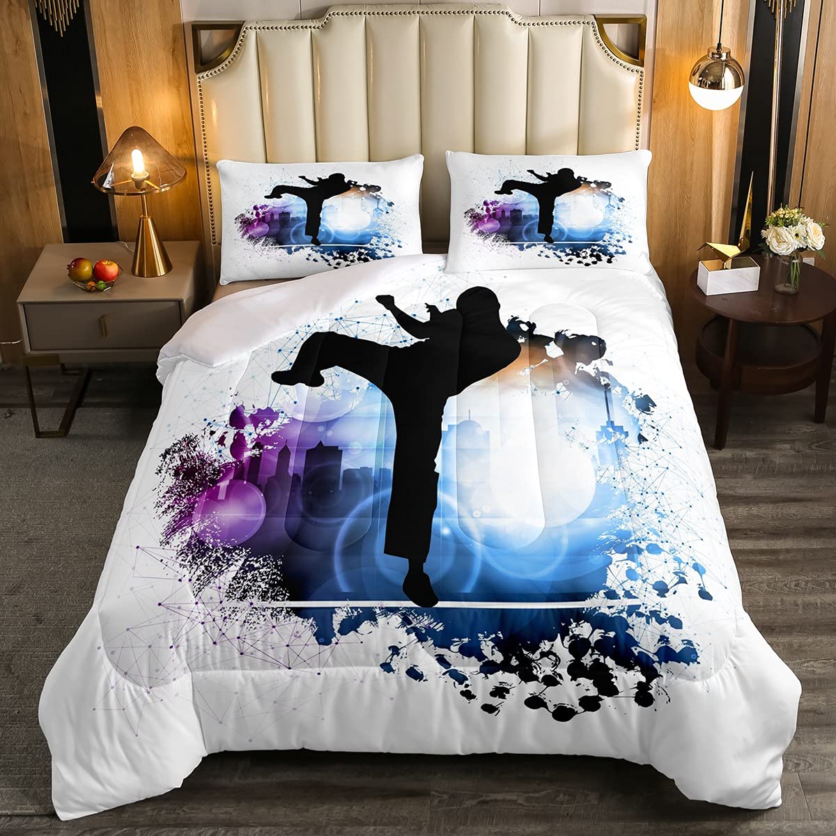 Feelyou Martial Arts Comforter Set - Sports Themed Bedding for Kids, Boys & Teens - Watercolor Silhouette Design, Abstract Art Quilted Duvet Cover with 1 Pillowcase - Twin Size | Perfect for Teen Bedrooms, Dorm Rooms & Sports Enthusiasts